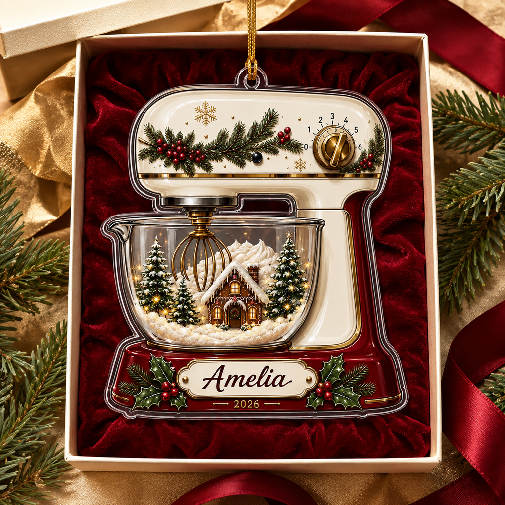 2D Flat Personalized Christmas Stand Mixer Acrylic Ornament – Custom Name & Year Baking Keepsake