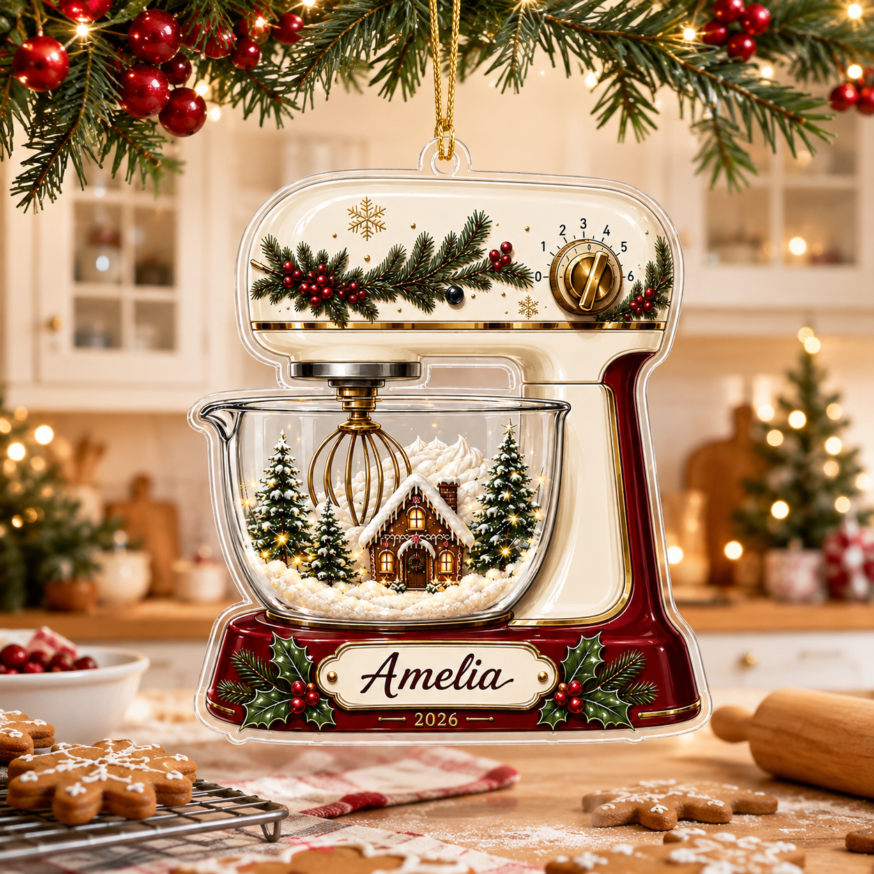 2D Flat Personalized Christmas Stand Mixer Acrylic Ornament – Custom Name & Year Baking Keepsake