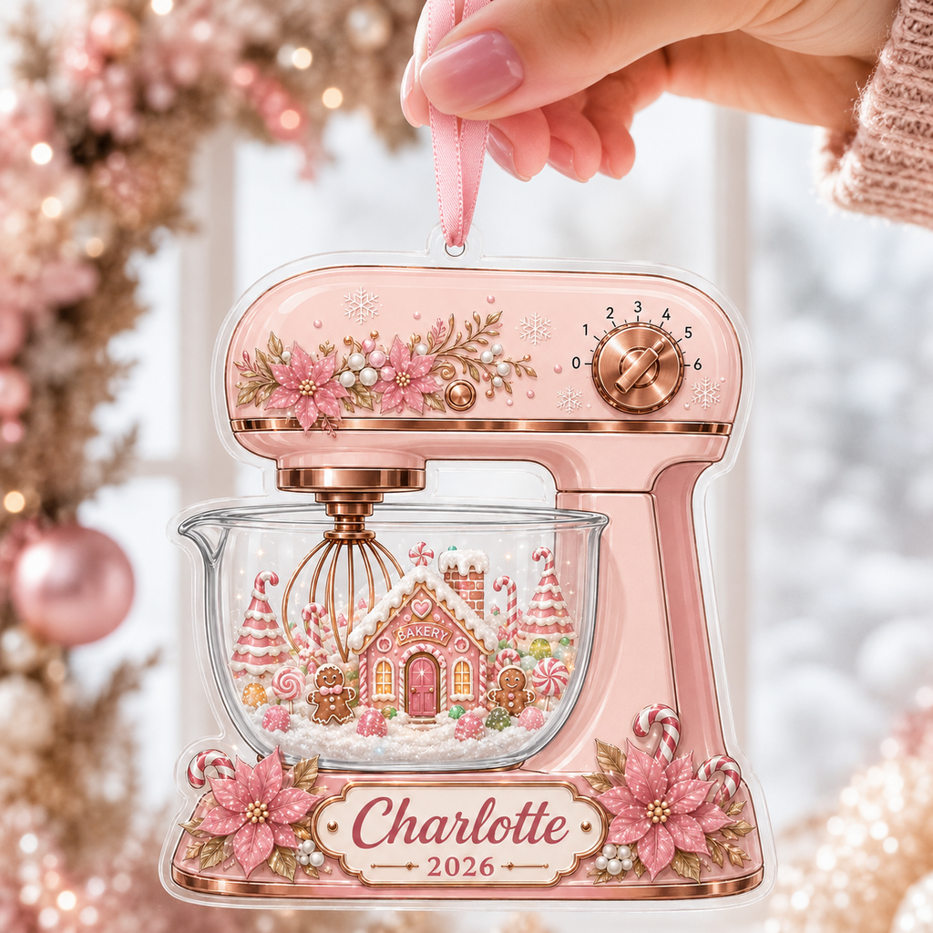 2D Flat Personalized Christmas Stand Mixer Acrylic Ornament – Custom Name & Year Baking Keepsake