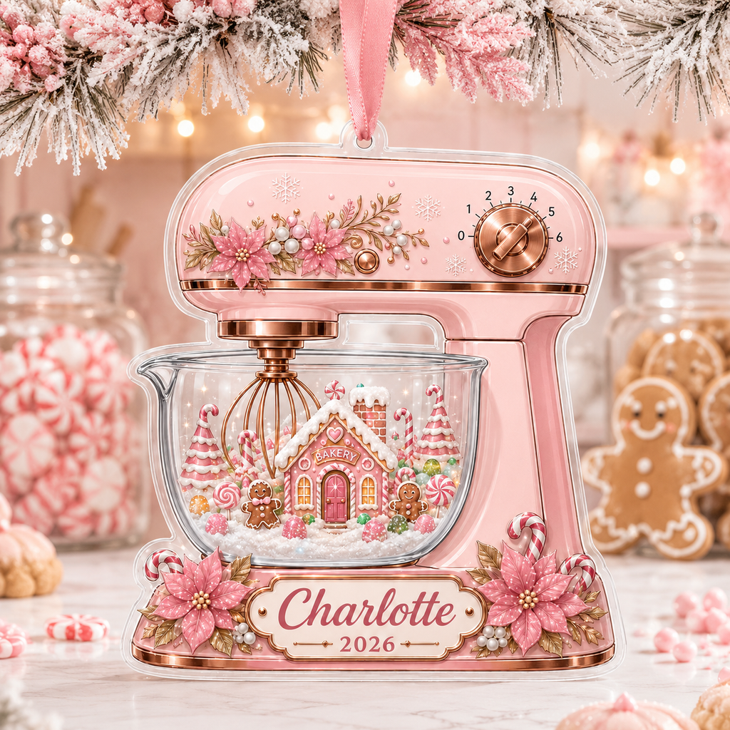 2D Flat Personalized Christmas Stand Mixer Acrylic Ornament – Custom Name & Year Baking Keepsake