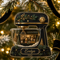 Personalized Black & Gold Stand Mixer Acrylic Ornament – Custom Name & Year Christmas Gift