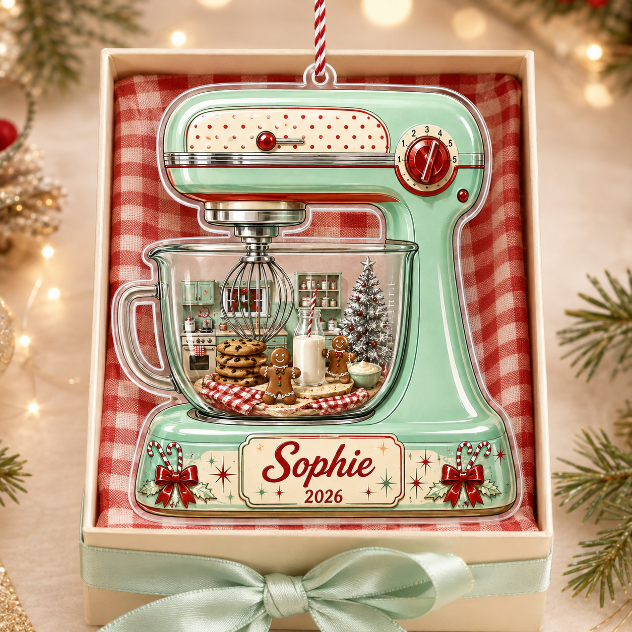 Personalized Kitchen Mixer Ornament – Custom Name & Year Gingerbread Christmas Keepsake