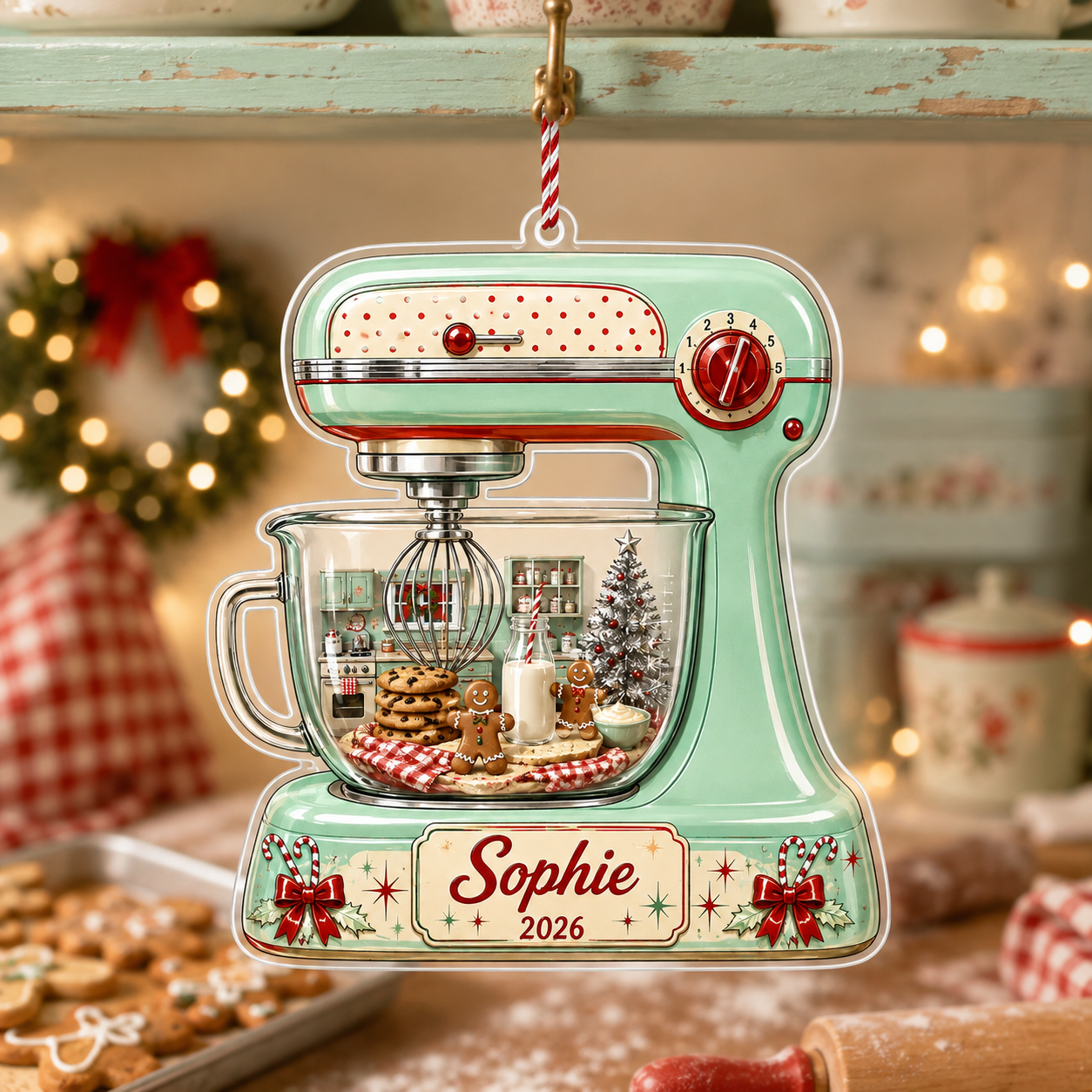 Personalized Kitchen Mixer Ornament – Custom Name & Year Gingerbread Christmas Keepsake