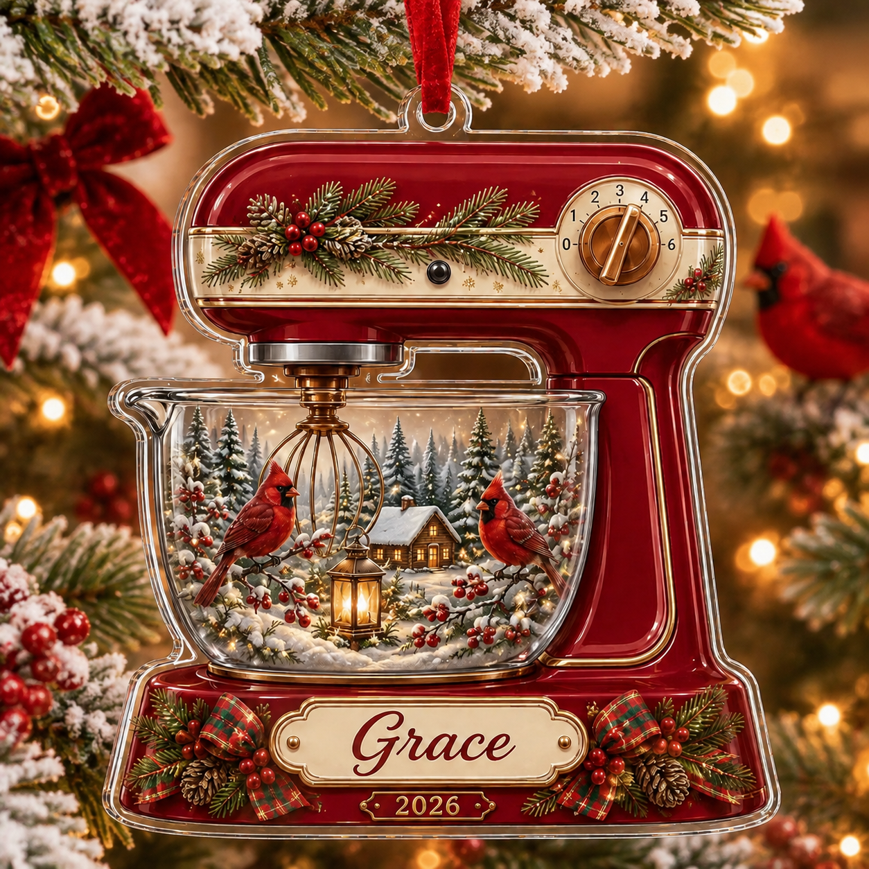 Personalized Vintage Stand Mixer Acrylic Ornament – Custom Name & Year Christmas Baking Gift