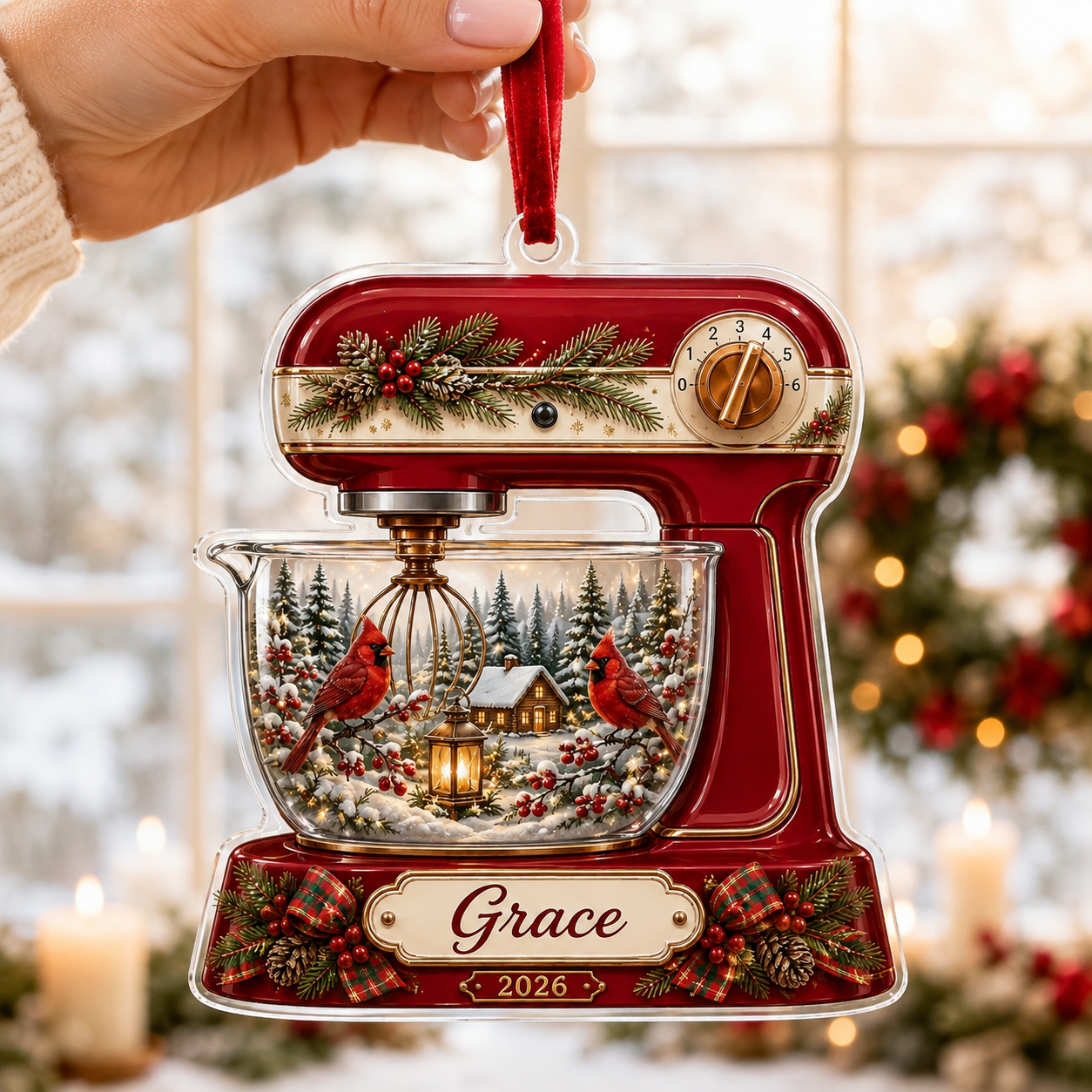 Personalized Vintage Stand Mixer Acrylic Ornament – Custom Name & Year Christmas Baking Gift