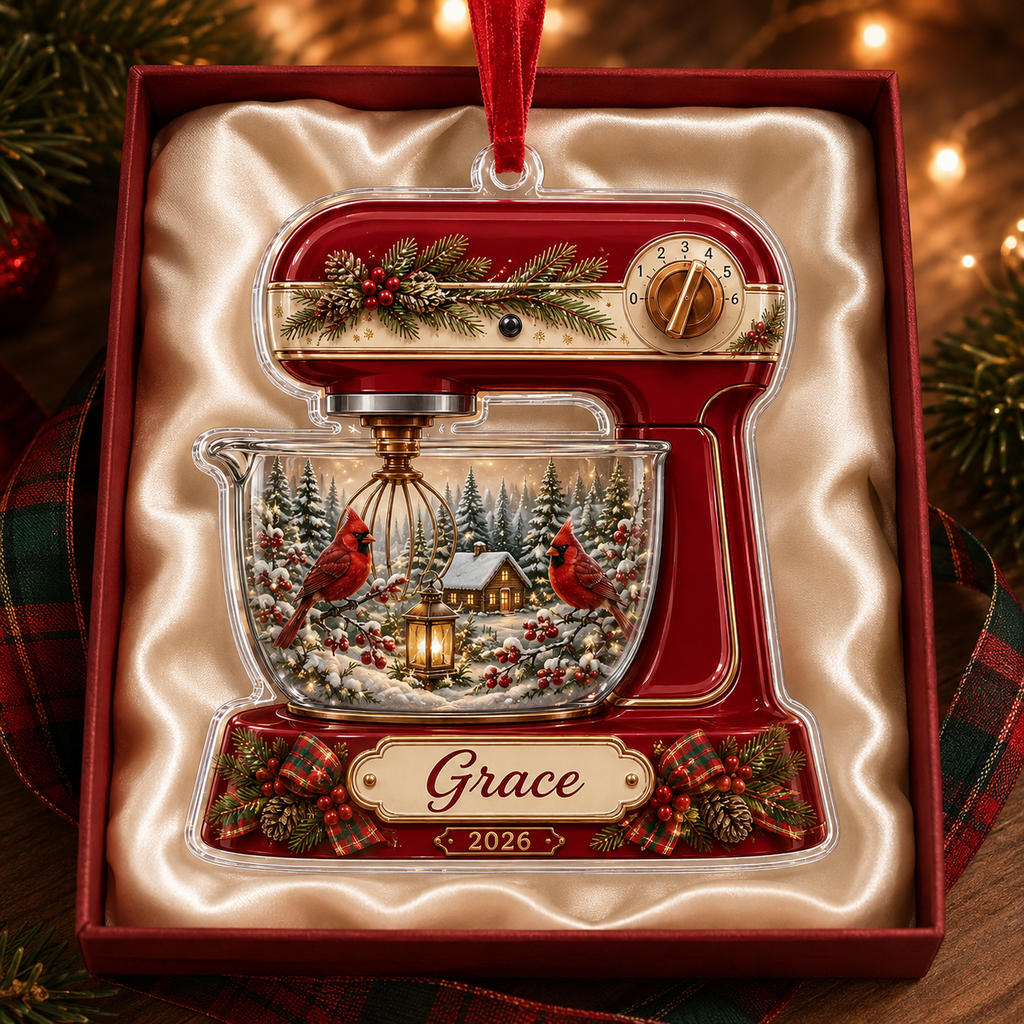 Personalized Vintage Stand Mixer Acrylic Ornament – Custom Name & Year Christmas Baking Gift