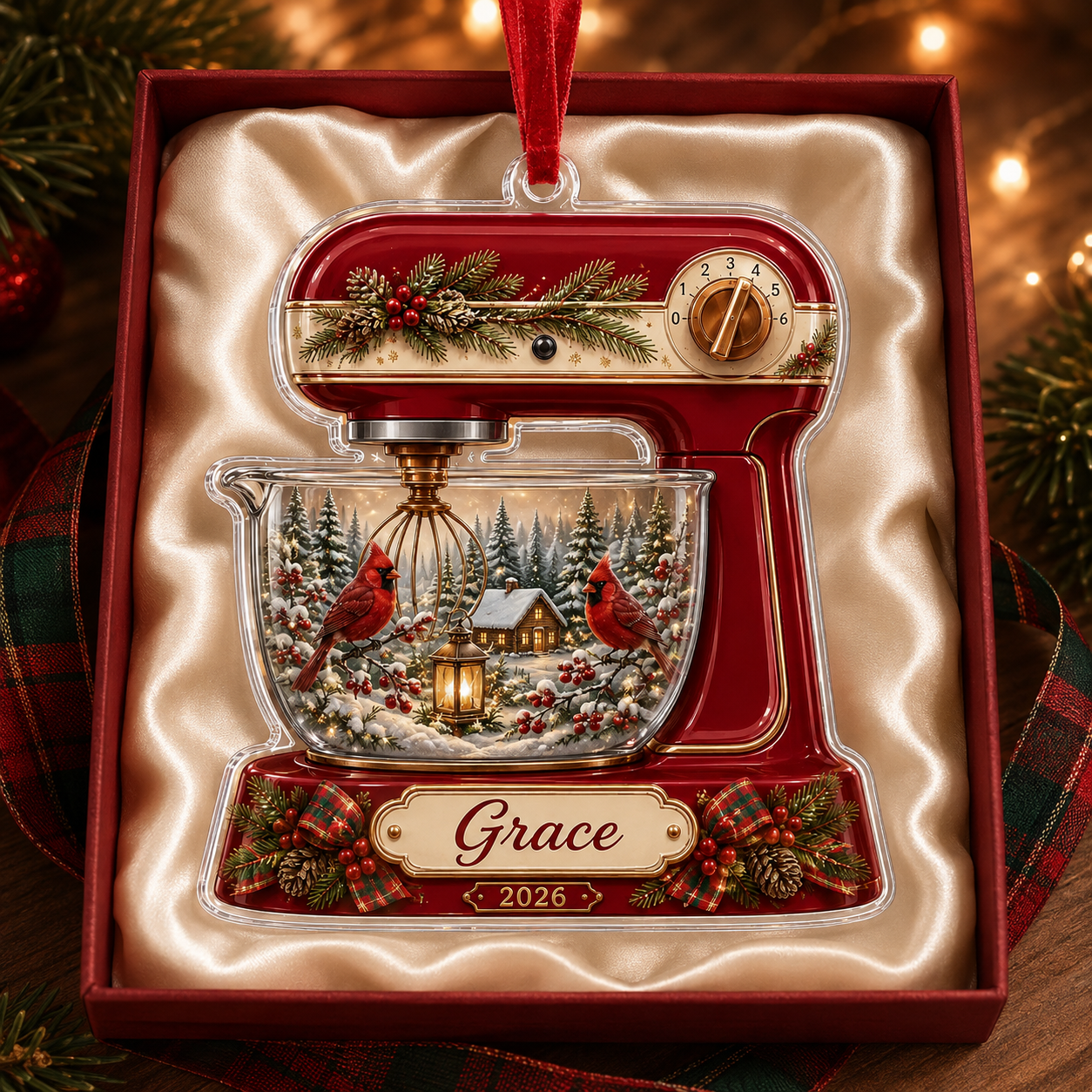 Personalized Vintage Stand Mixer Acrylic Ornament – Custom Name & Year Christmas Baking Gift