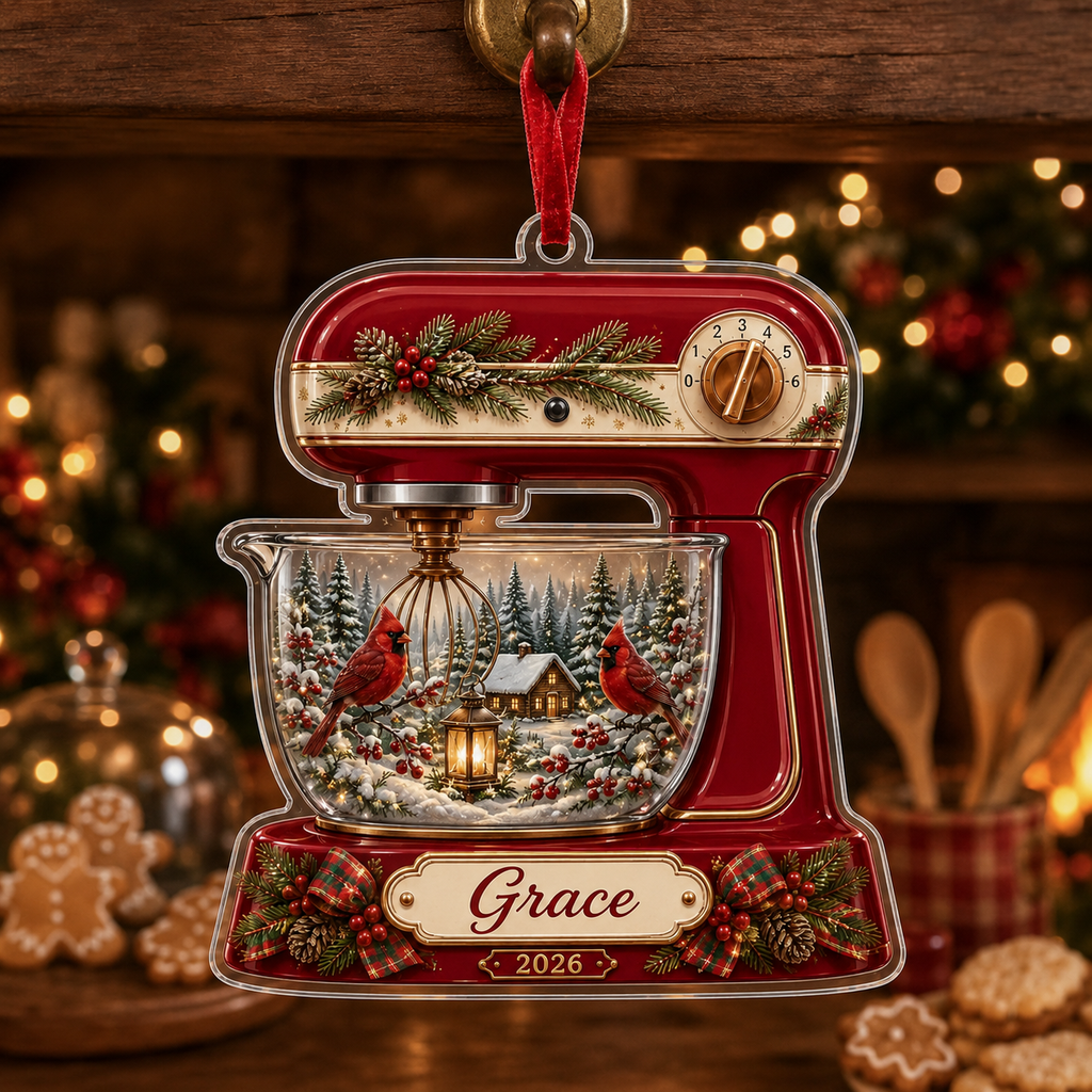 Personalized Vintage Stand Mixer Acrylic Ornament – Custom Name & Year Christmas Baking Gift