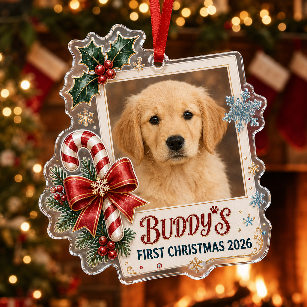 Custom Pet Photo Ornament, Pet Photo Ornament, Dog's 1st Christmas Ornament, Puppy Ornament