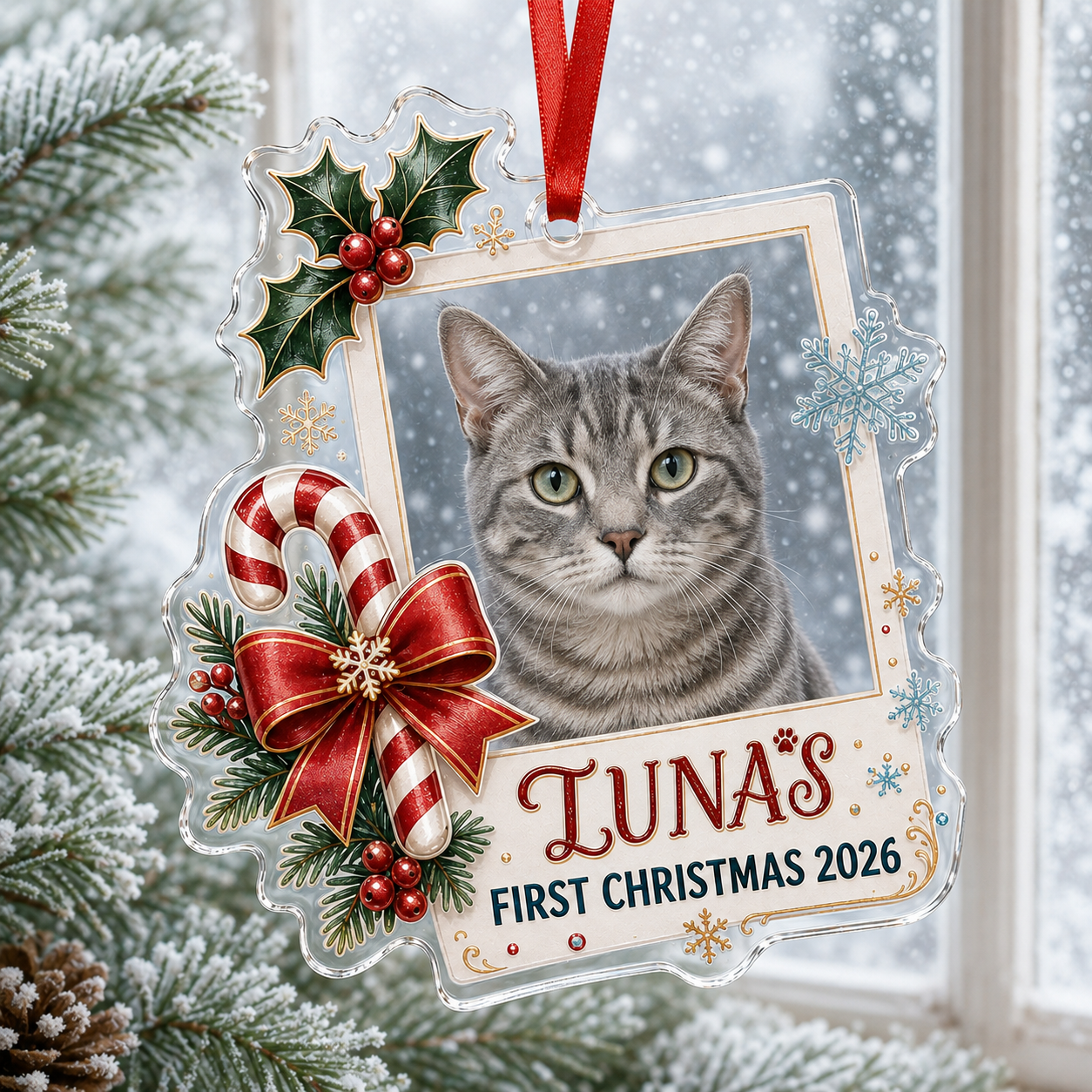 Custom Pet Photo Ornament, Pet Photo Ornament, Dog's 1st Christmas Ornament, Puppy Ornament