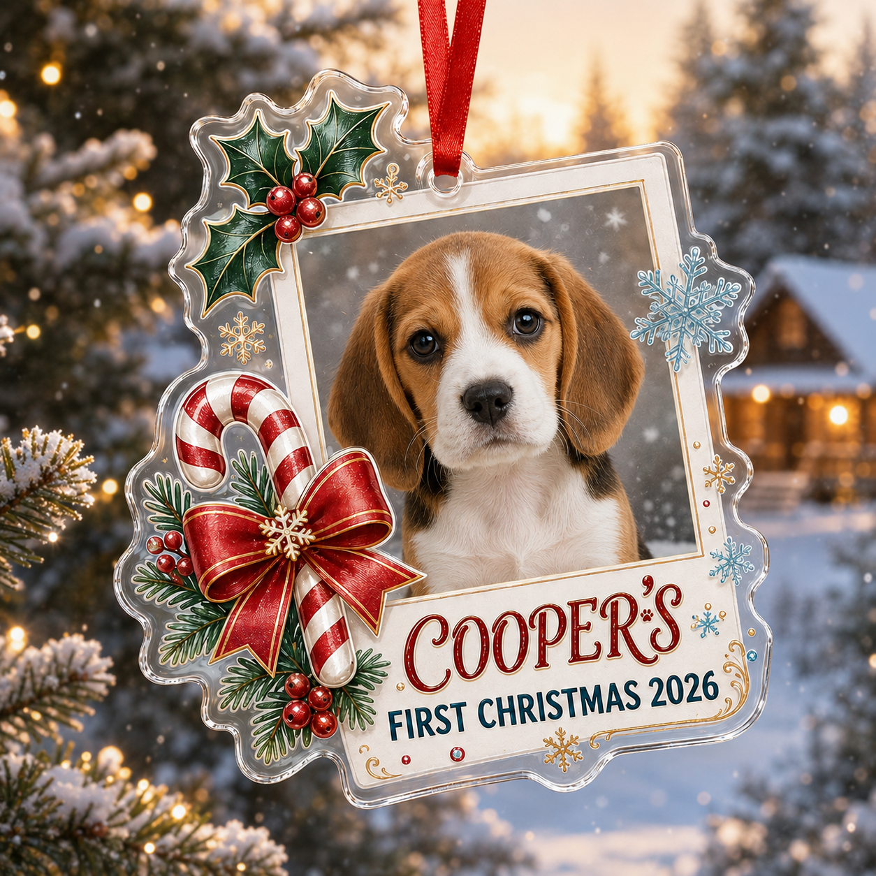 Custom Pet Photo Ornament, Pet Photo Ornament, Dog's 1st Christmas Ornament, Puppy Ornament