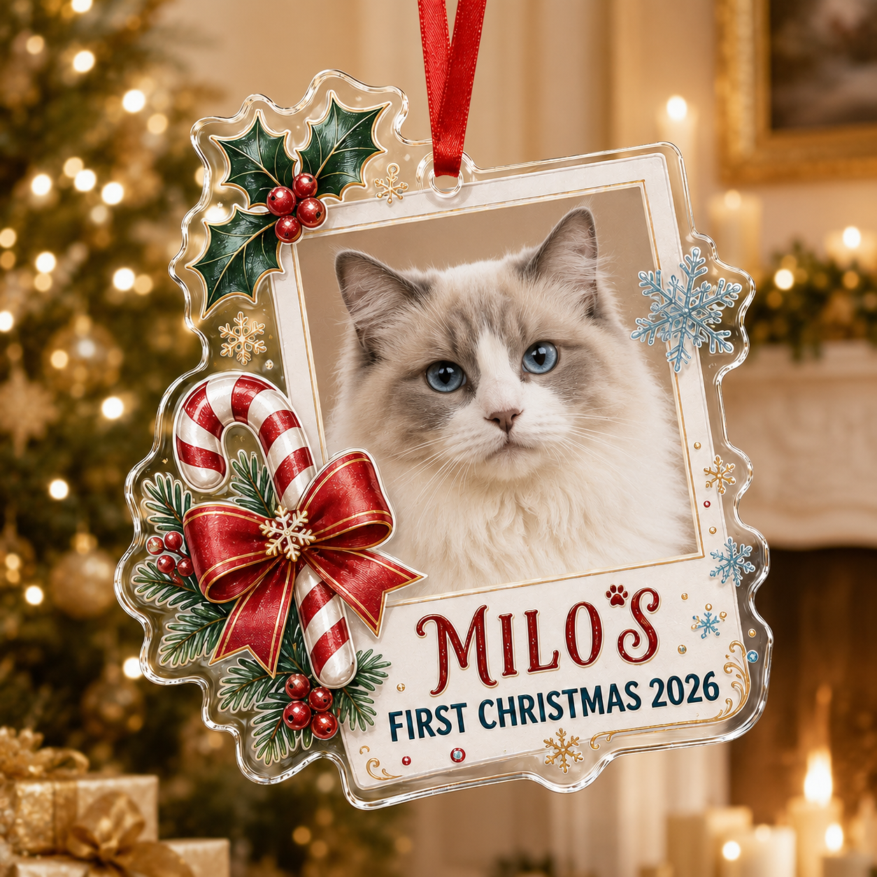 Custom Pet Photo Ornament, Pet Photo Ornament, Dog's 1st Christmas Ornament, Puppy Ornament