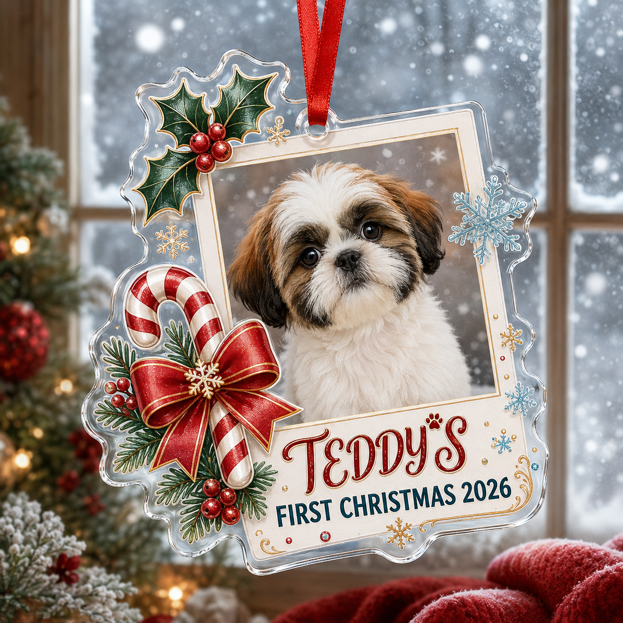 Custom Pet Photo Ornament, Pet Photo Ornament, Dog's 1st Christmas Ornament, Puppy Ornament