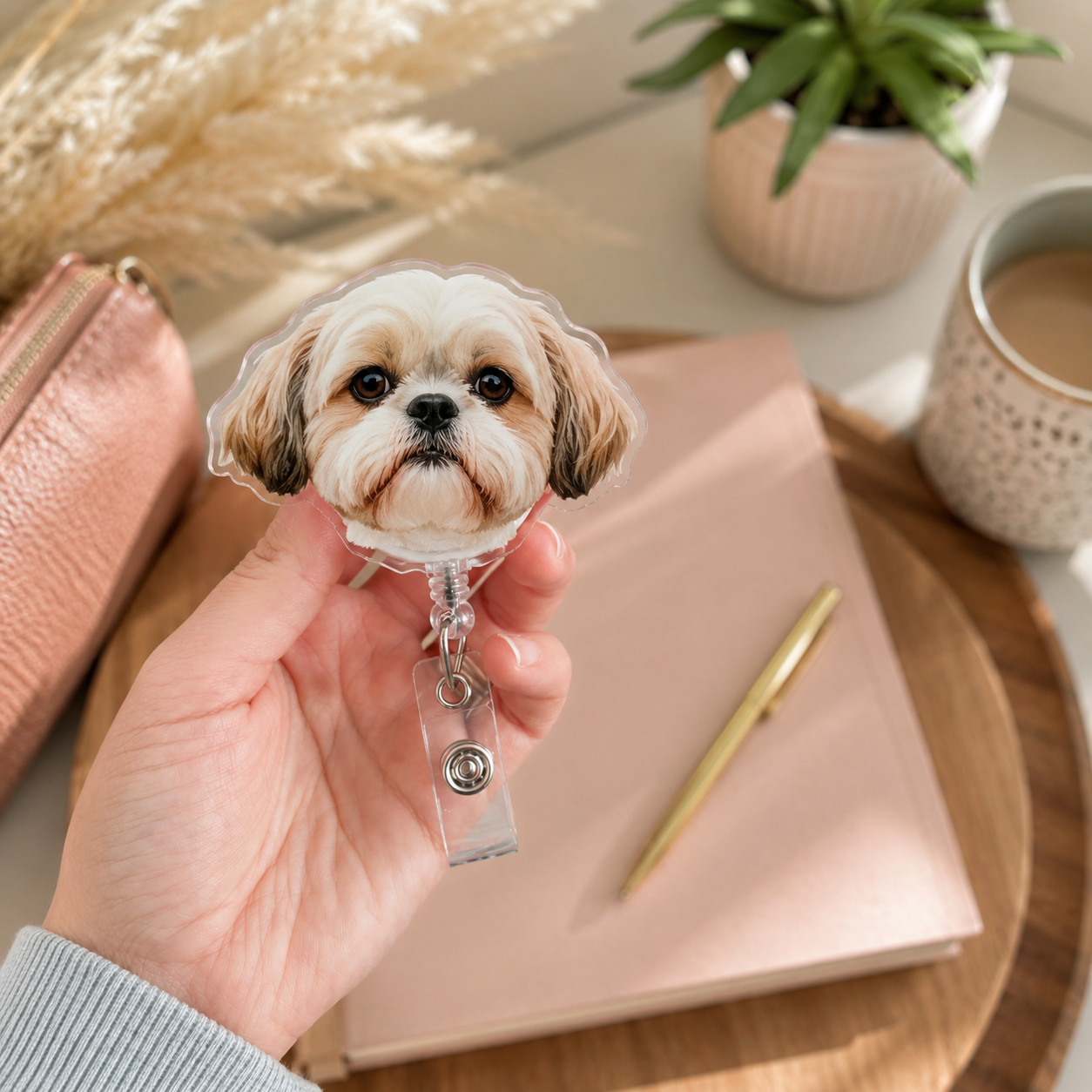 Personalized Face Pet Photo Badge Reel, Custom Dog Portrait Retractable ID Holder, Dog, Cat Retractable ID Holder, Nursing Badge Reel, Vet Badge Holder