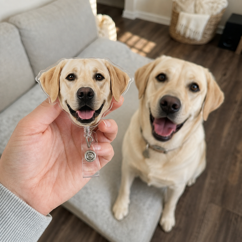 Personalized Face Pet Photo Badge Reel, Custom Dog Portrait Retractable ID Holder, Dog, Cat Retractable ID Holder, Nursing Badge Reel, Vet Badge Holder