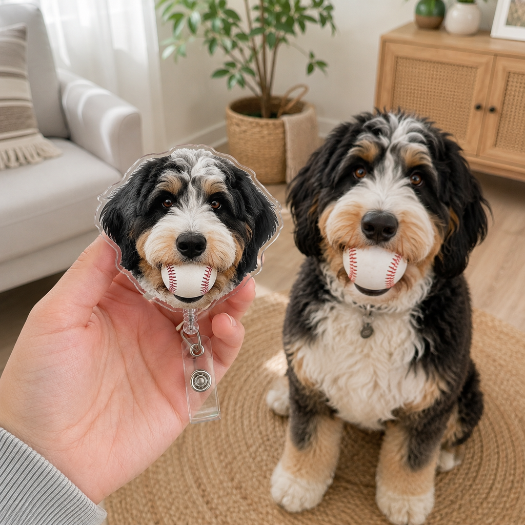 Personalized Face Pet Photo Badge Reel, Custom Dog Portrait Retractable ID Holder, Dog, Cat Retractable ID Holder, Nursing Badge Reel, Vet Badge Holder