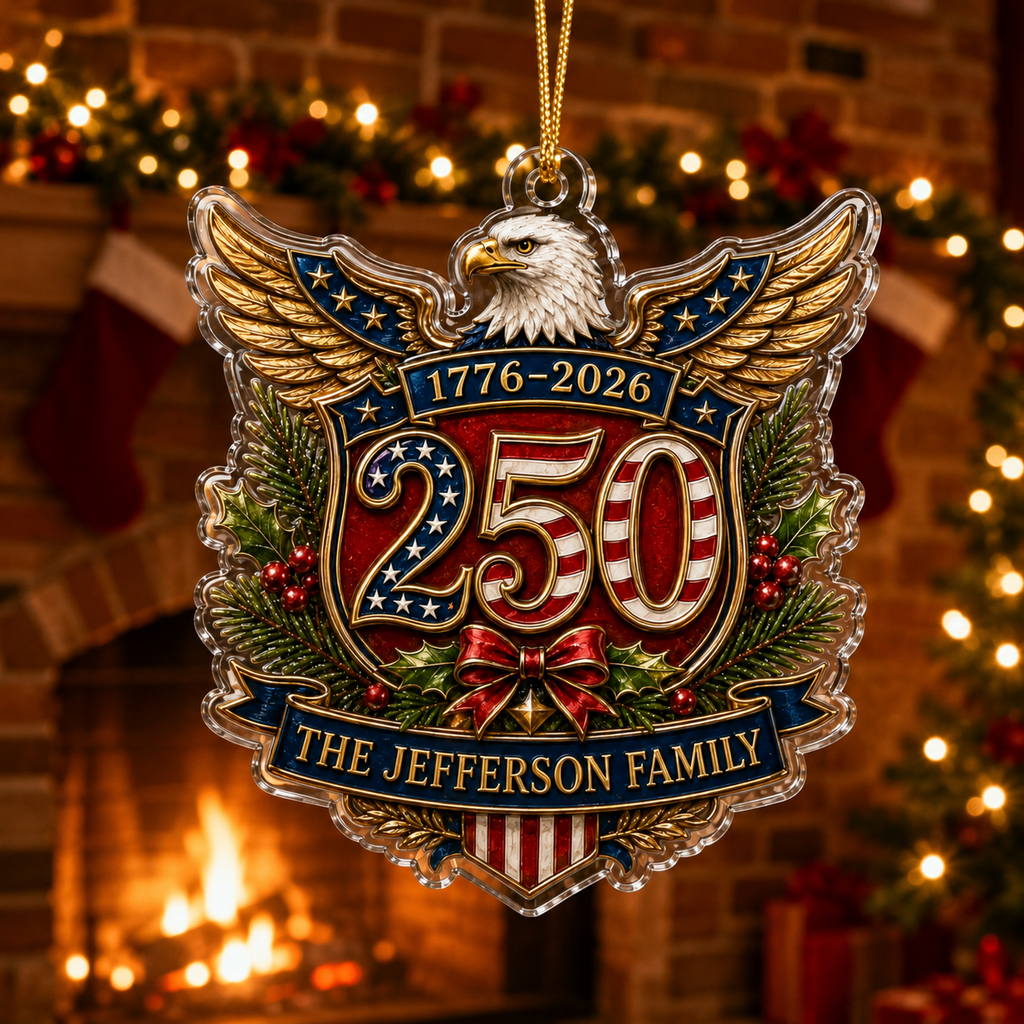 Personalized America 250th Christmas Ornament, Custom Family Name USA Flag Acrylic Ornament, Patriotic Tree Decor, Gift 2026