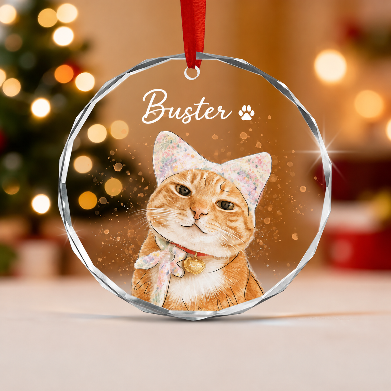 Personalized Pet Glass Ornament, Custom Cat Portrait Christmas Keepsake, Personalized Pet Memorial