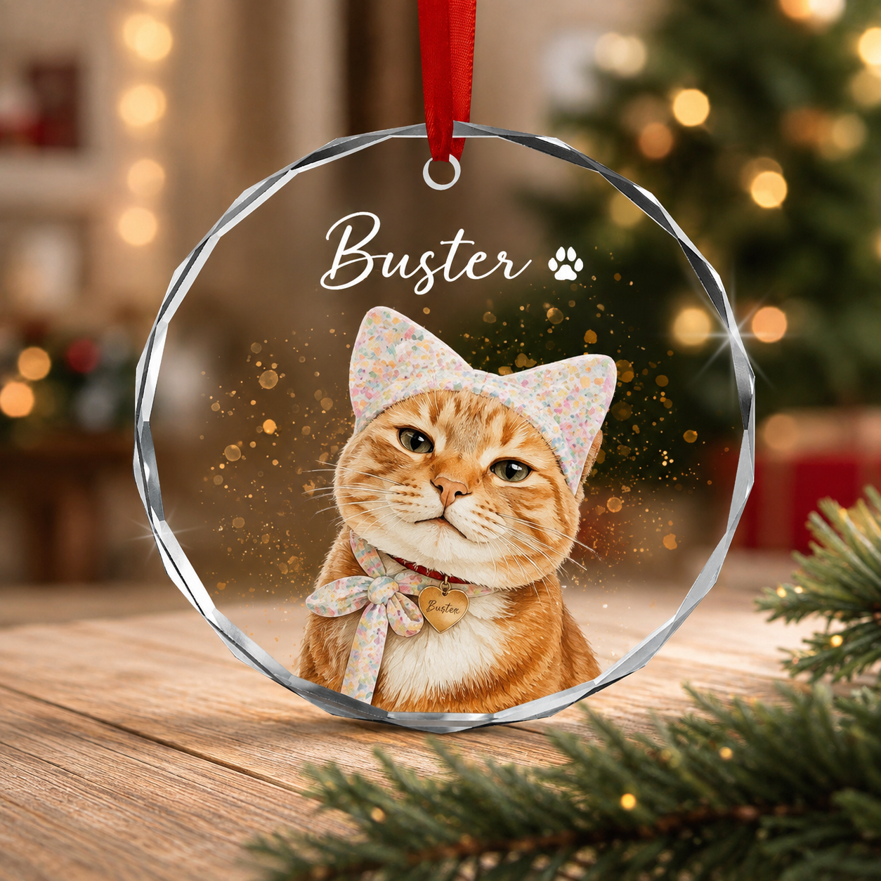 Personalized Pet Glass Ornament, Custom Cat Portrait Christmas Keepsake, Personalized Pet Memorial