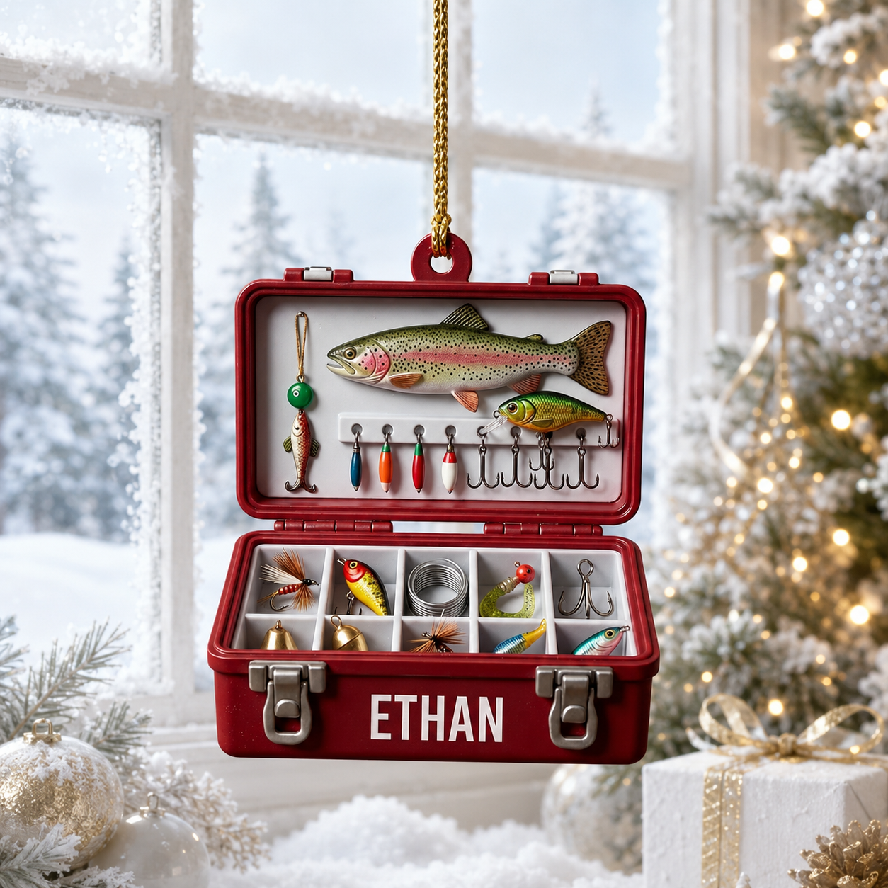 Personalized Fishing Tackle Box Ornament, Custom Name Fisherman Christmas Ornament, Fishing Gift for Dad, Husband & Angler