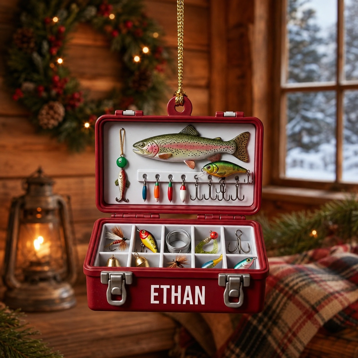 Personalized Fishing Tackle Box Ornament, Custom Name Fisherman Christmas Ornament, Fishing Gift for Dad, Husband & Angler