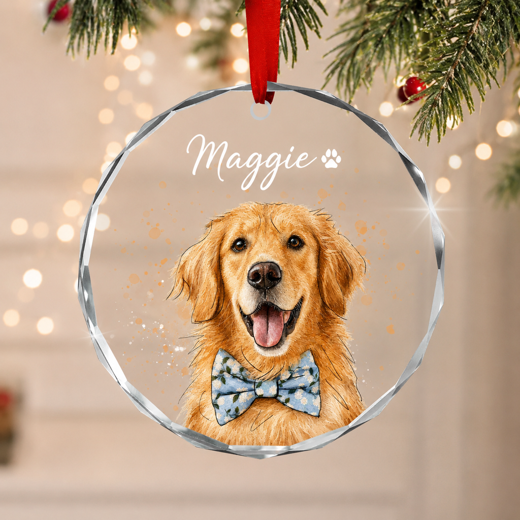 Personalized Pet Glass Ornament, Custom Cat Portrait Christmas Keepsake, Personalized Pet Memorial