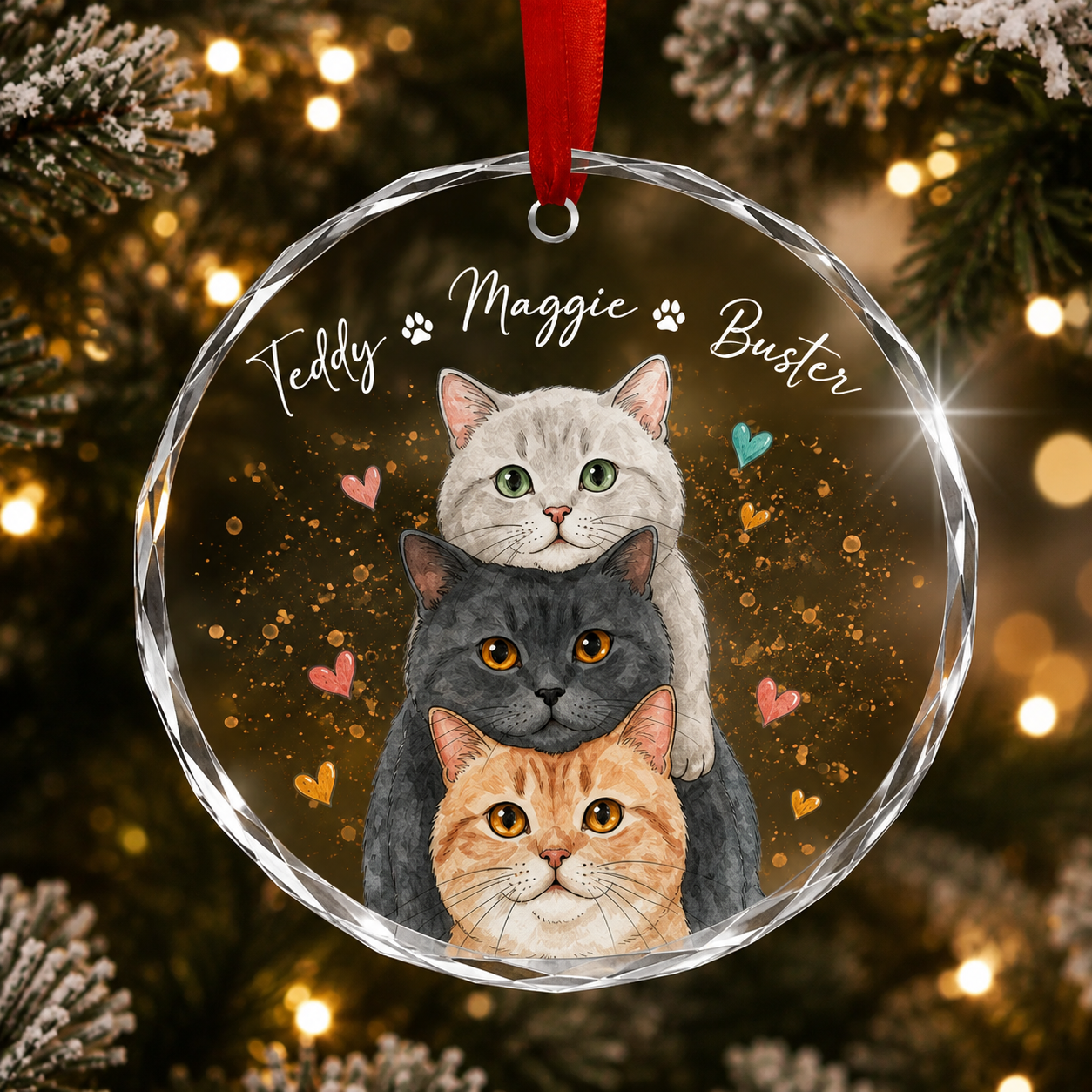 Personalized Pet Glass Ornament, Custom Cat Portrait Christmas Keepsake, Personalized Pet Memorial