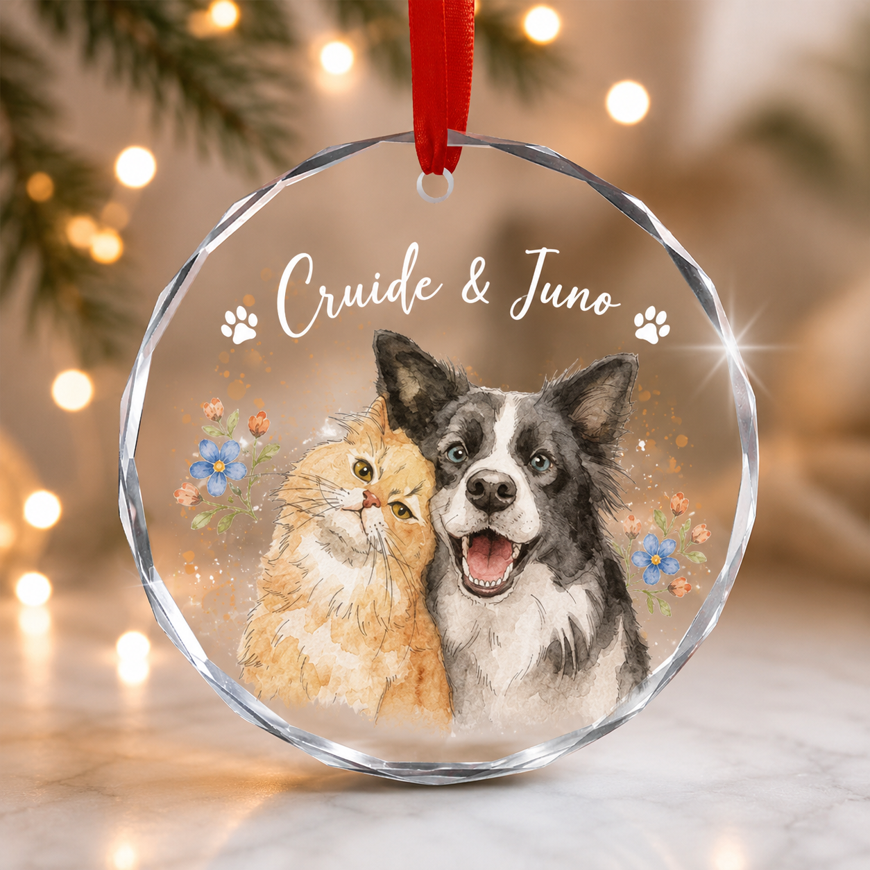 Personalized Pet Glass Ornament, Custom Cat Portrait Christmas Keepsake, Personalized Pet Memorial