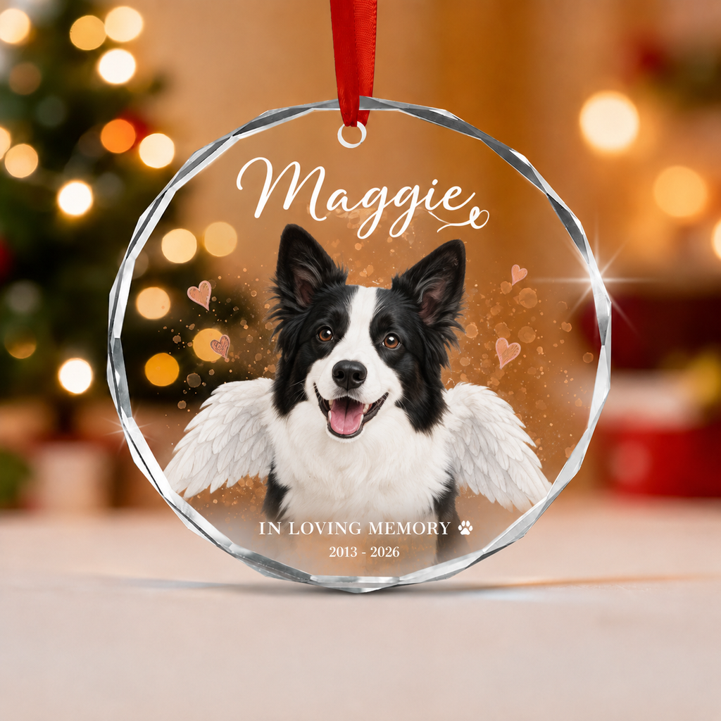 Personalized Pet Memorial Glass Ornament, Custom Dog Portrait Christmas Keepsake, In Loving Memory Christmas Keepsake