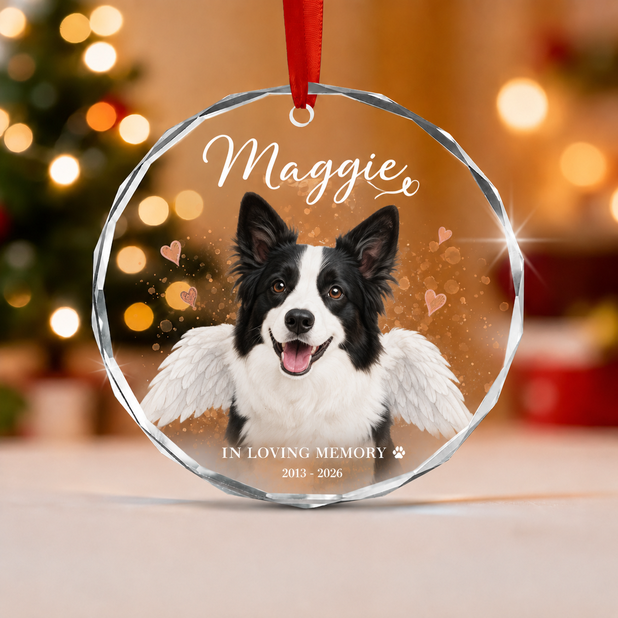 Personalized Pet Memorial Glass Ornament, Custom Dog Portrait Christmas Keepsake, In Loving Memory Christmas Keepsake