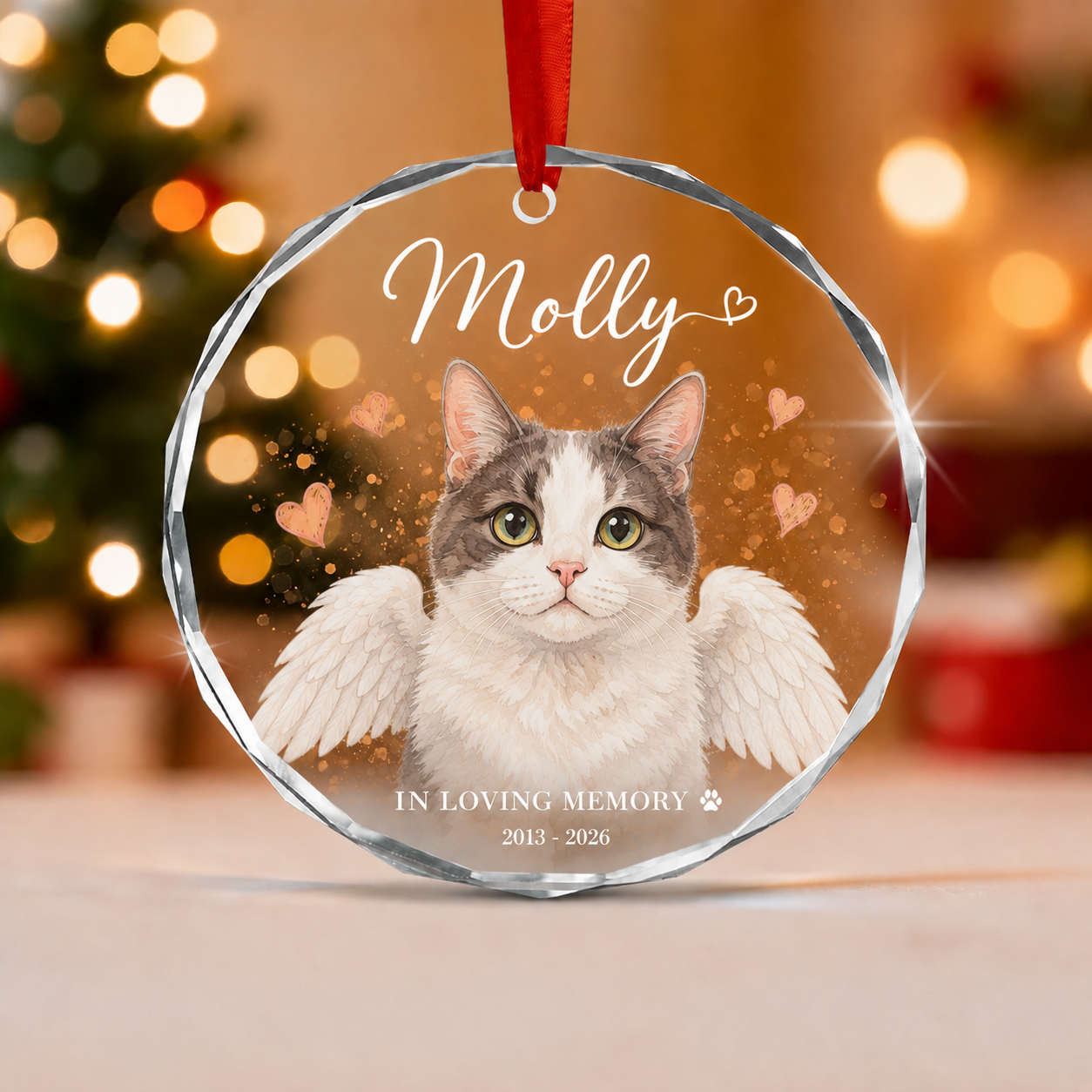 Personalized Pet Memorial Glass Ornament, Custom Dog Portrait Christmas Keepsake, In Loving Memory Christmas Keepsake