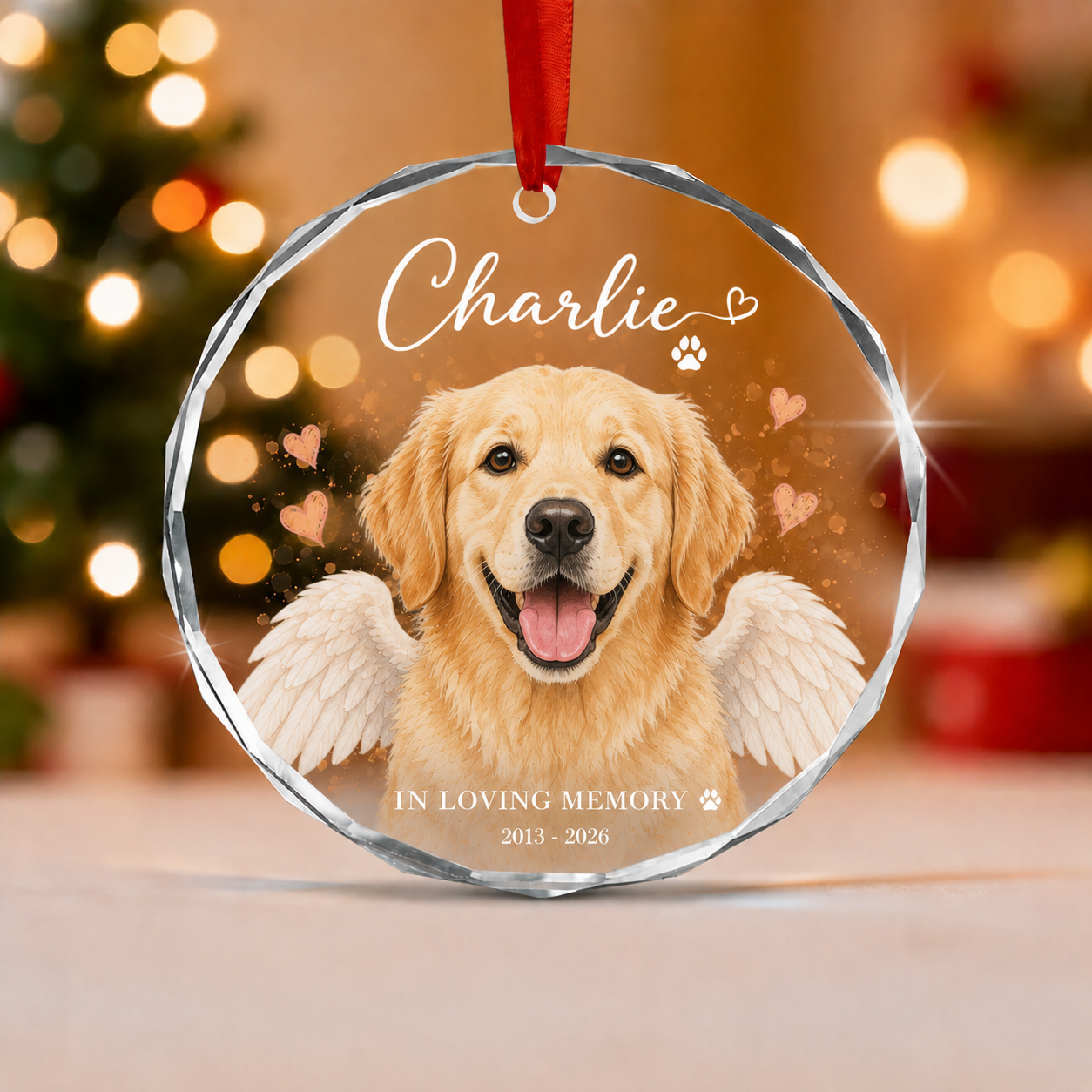 Personalized Pet Memorial Glass Ornament, Custom Dog Portrait Christmas Keepsake, In Loving Memory Christmas Keepsake