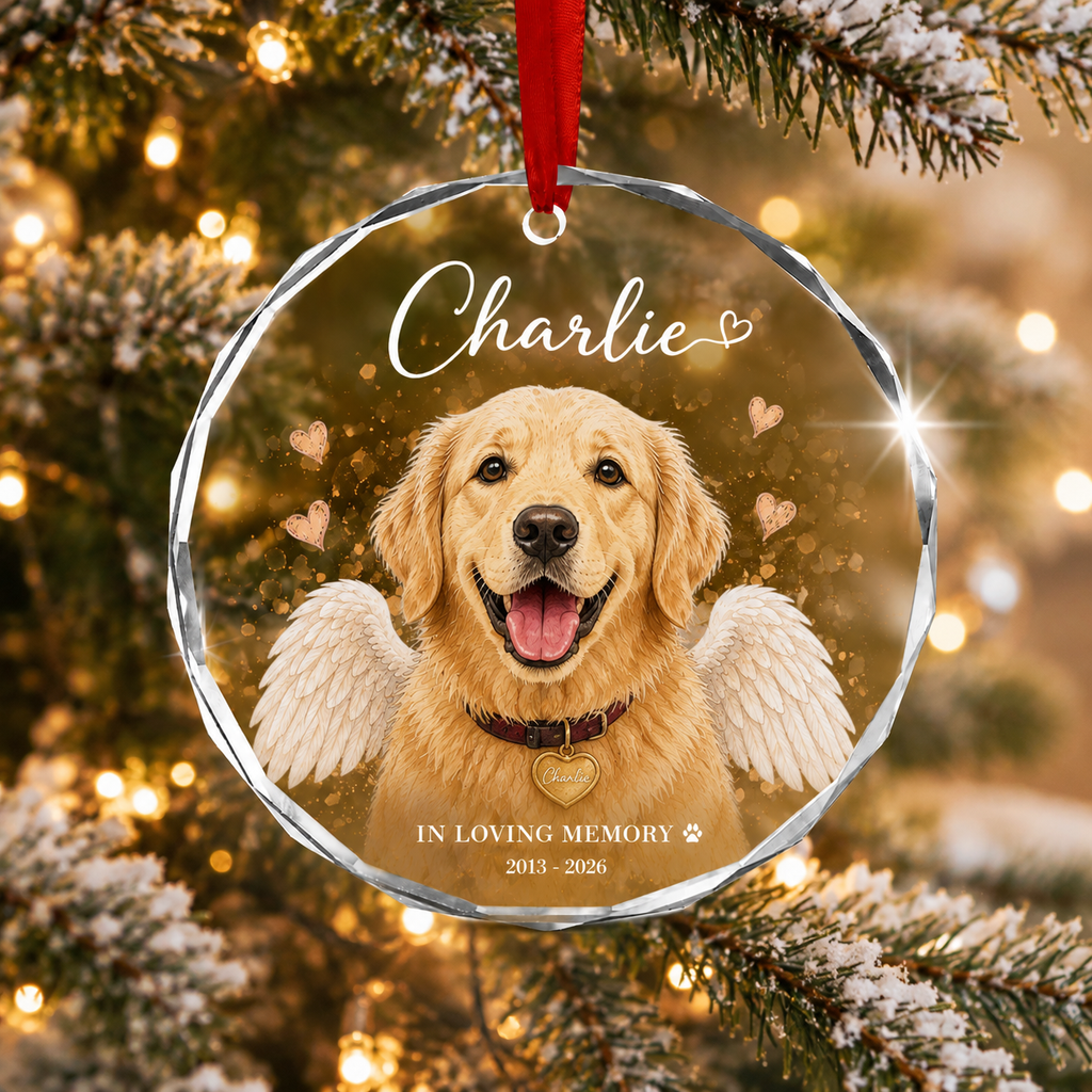 Personalized Pet Memorial Glass Ornament, Custom Dog Portrait Christmas Keepsake, In Loving Memory Christmas Keepsake