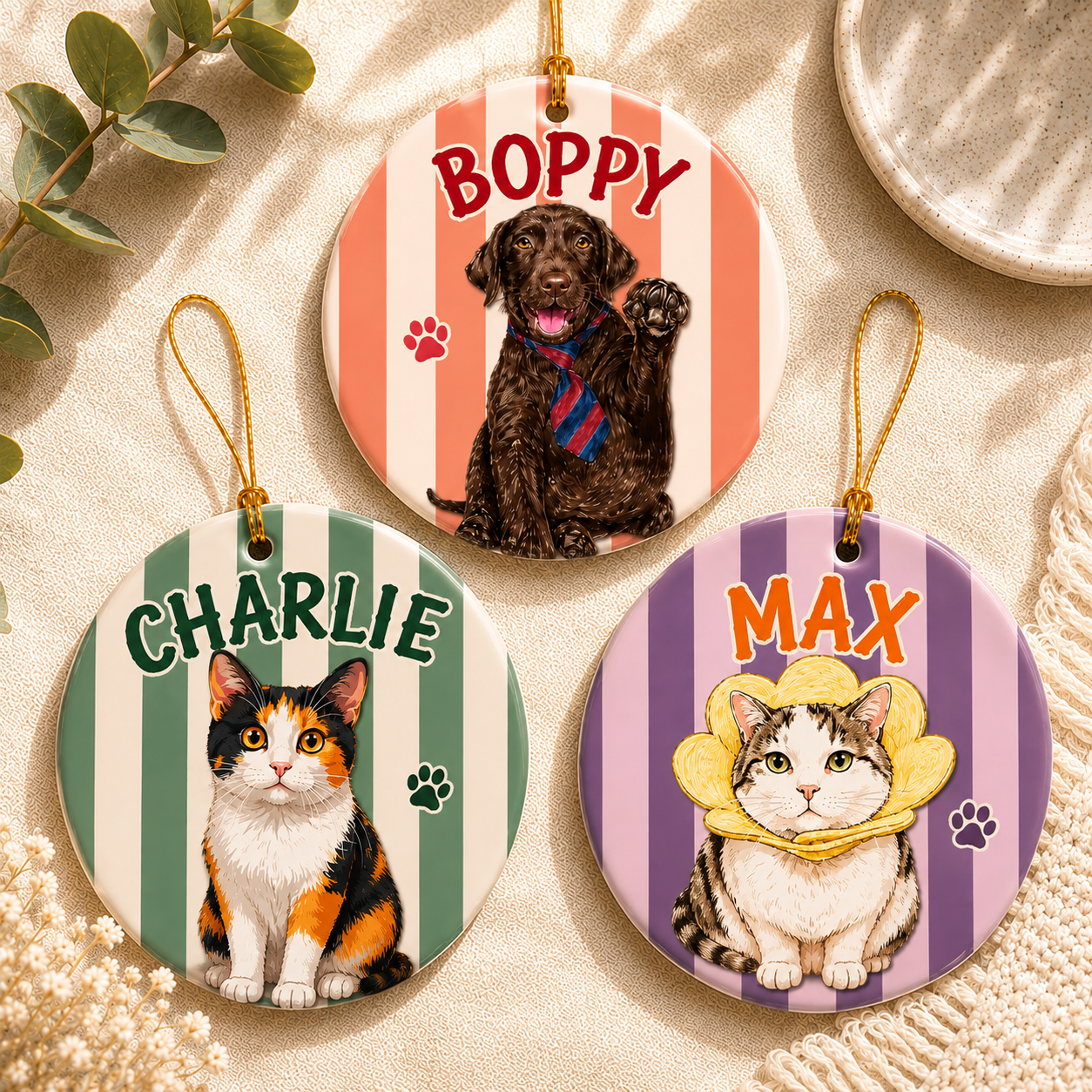 Personalized Pet Memorial Ornament, Pet Two-Sided Keepsake, Dog Cat Ornament, Pet Christmas Decor