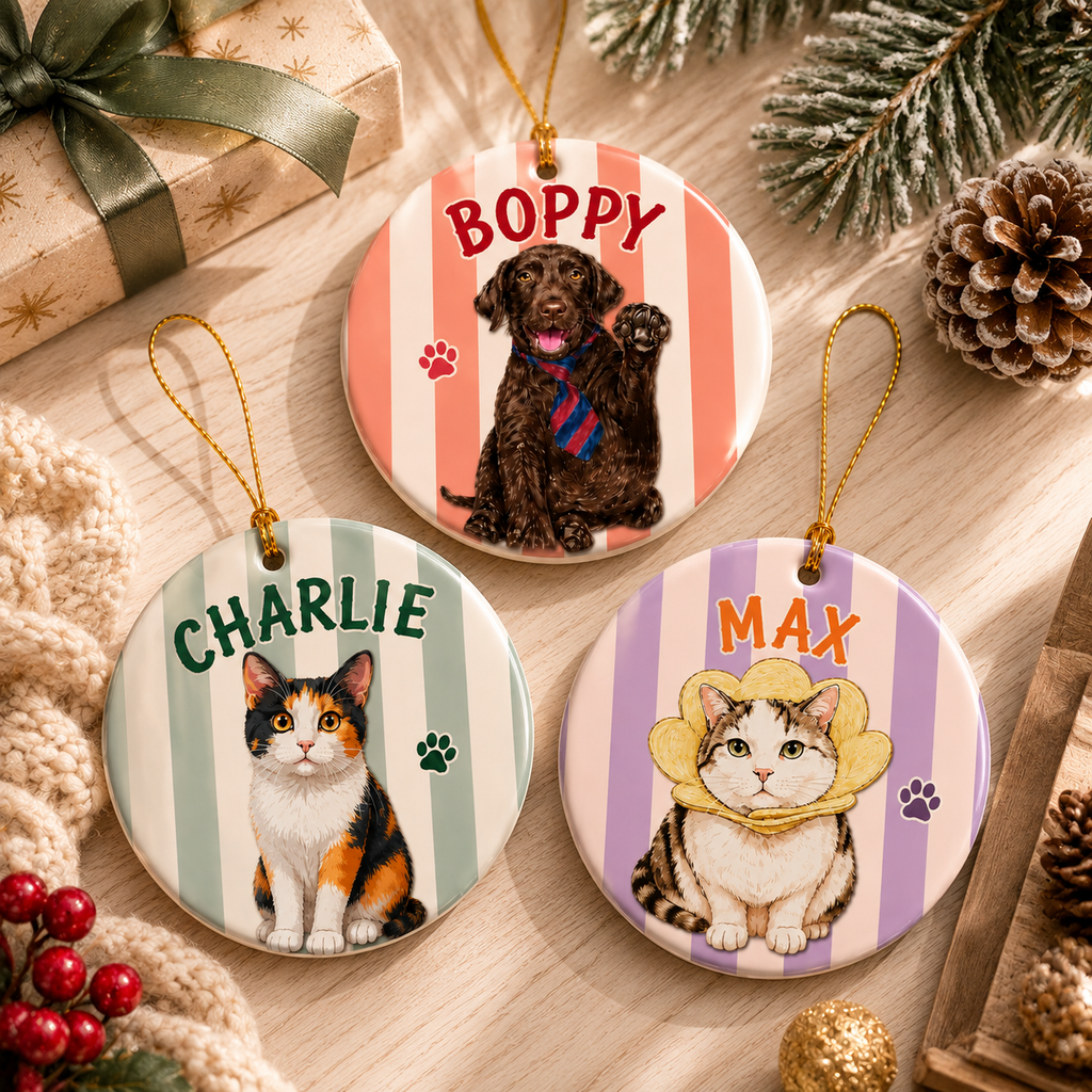 Personalized Pet Memorial Ornament, Pet Two-Sided Keepsake, Dog Cat Ornament, Pet Christmas Decor