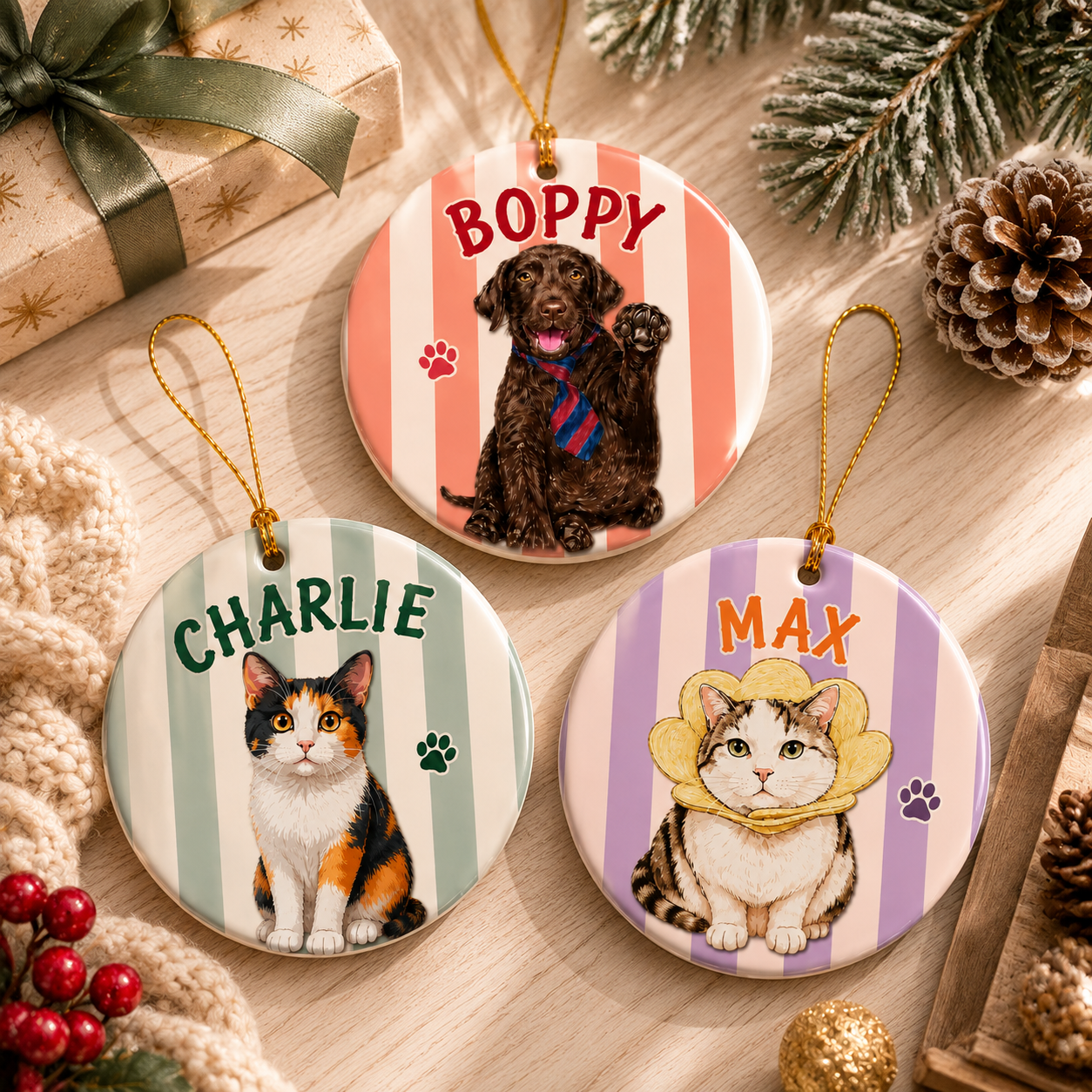 Personalized Pet Memorial Ornament, Pet Two-Sided Keepsake, Dog Cat Ornament, Pet Christmas Decor