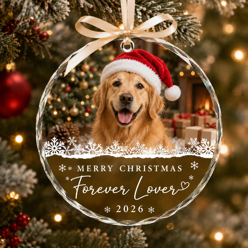 Personalized Dog Christmas Glass Ornament, Custom Pet Photo Holiday Keepsake, Pet Memorial Gift, Dog Lover Gift, Pet Christmas Decor