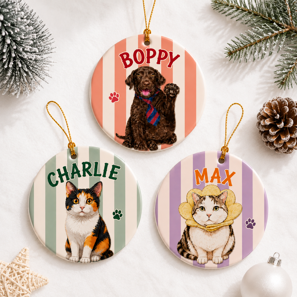 Personalized Pet Memorial Ornament, Pet Two-Sided Keepsake, Dog Cat Ornament, Pet Christmas Decor