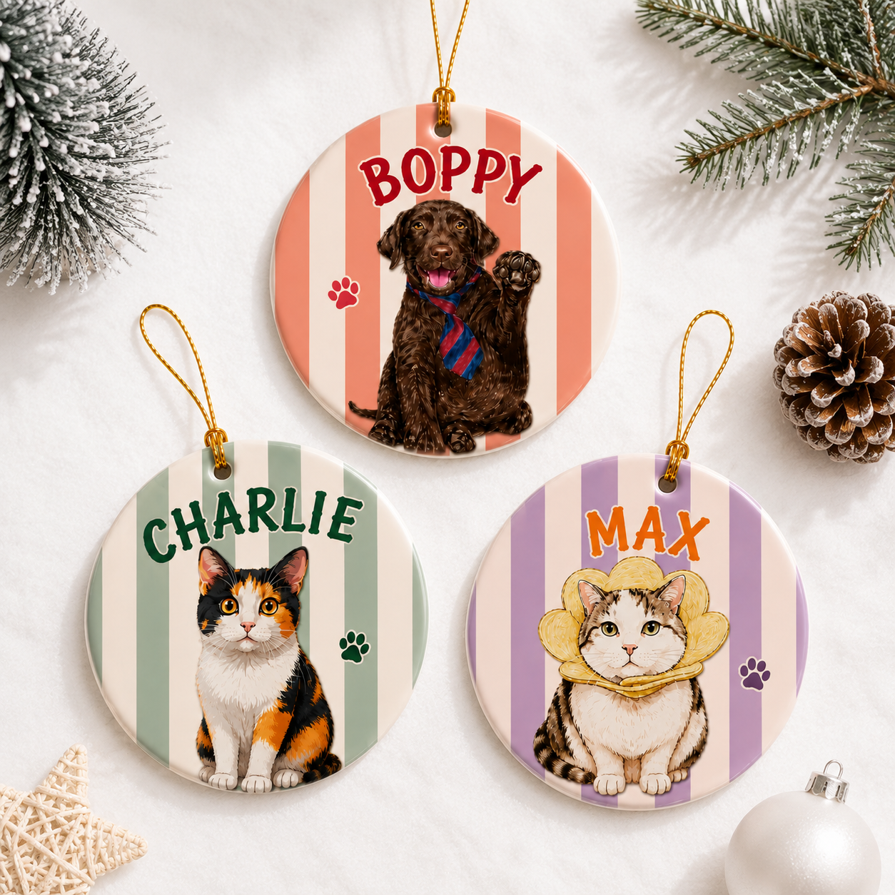 Personalized Pet Memorial Ornament, Pet Two-Sided Keepsake, Dog Cat Ornament, Pet Christmas Decor