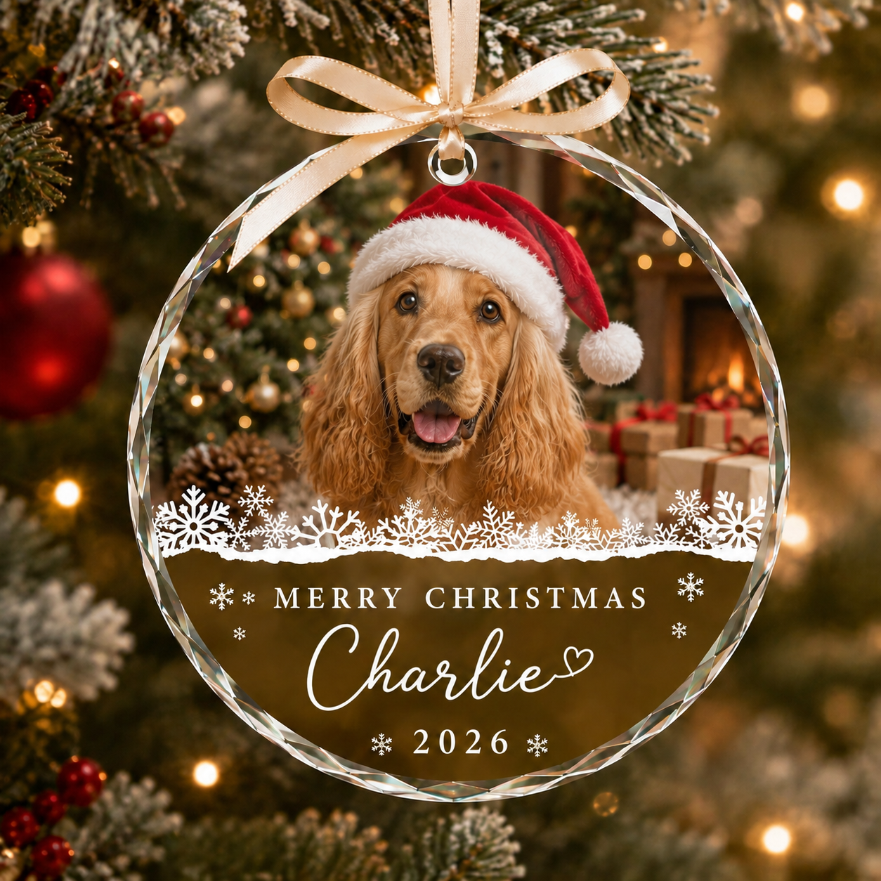 Personalized Dog Christmas Glass Ornament, Custom Pet Photo Holiday Keepsake, Pet Memorial Gift, Dog Lover Gift, Pet Christmas Decor