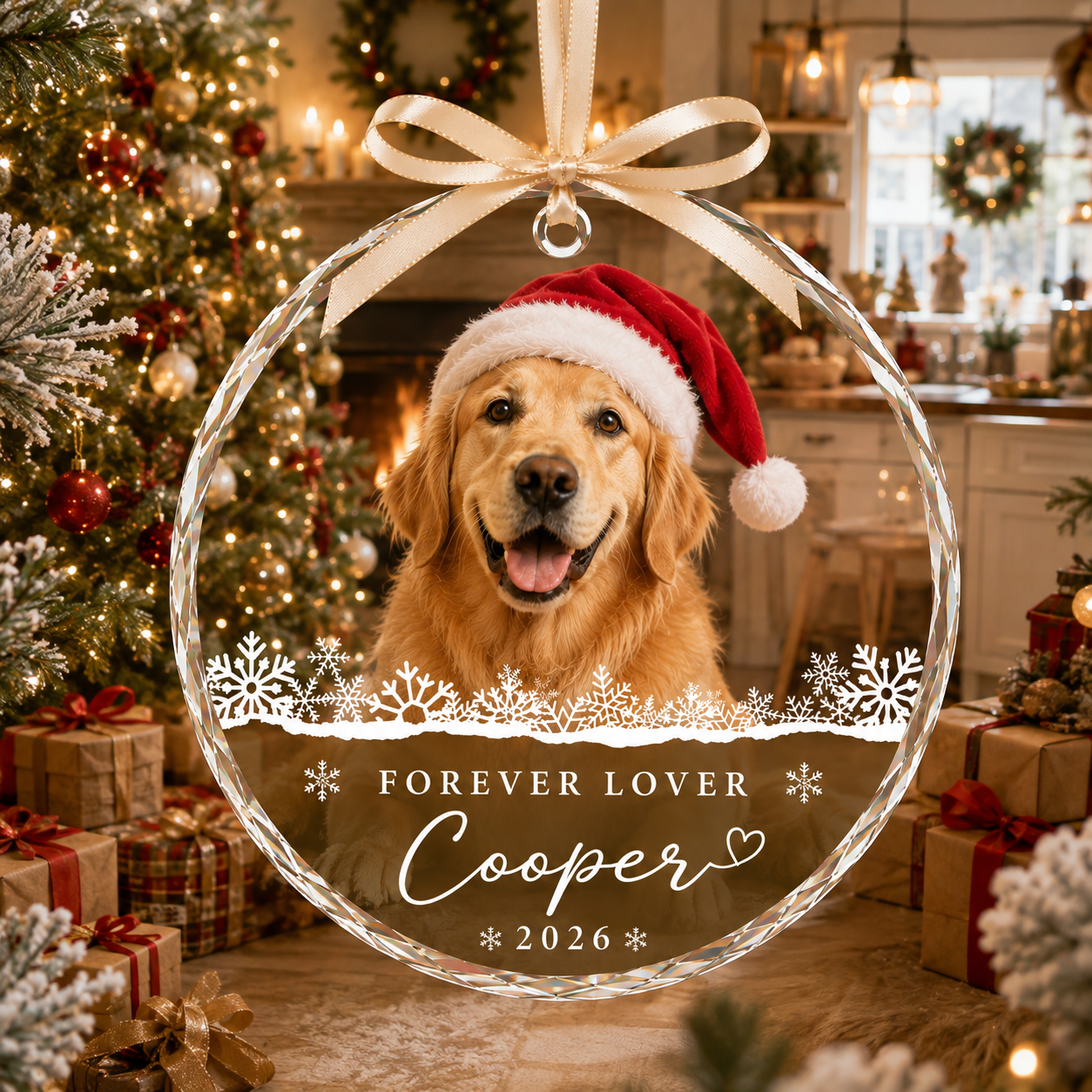 Personalized Dog Christmas Glass Ornament, Custom Pet Photo Holiday Keepsake, Pet Memorial Gift, Dog Lover Gift, Pet Christmas Decor