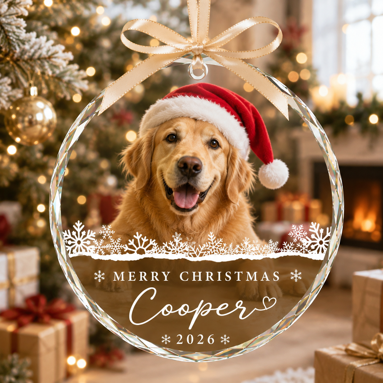 Personalized Dog Christmas Glass Ornament, Custom Pet Photo Holiday Keepsake, Pet Memorial Gift, Dog Lover Gift, Pet Christmas Decor