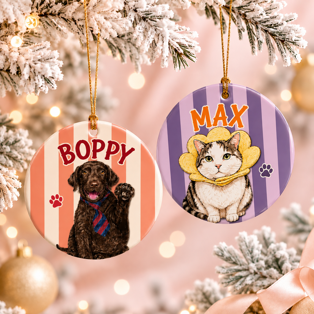 Personalized Pet Memorial Ornament, Pet Two-Sided Keepsake, Dog Cat Ornament, Pet Christmas Decor
