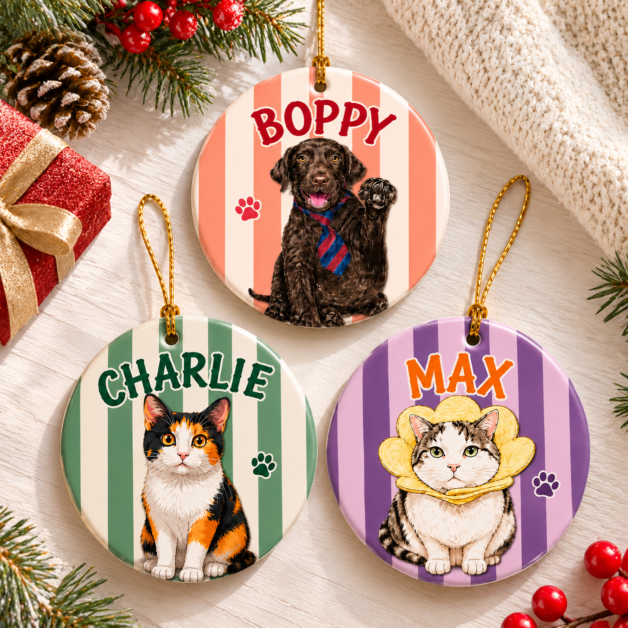 Personalized Pet Memorial Ornament, Pet Two-Sided Keepsake, Dog Cat Ornament, Pet Christmas Decor