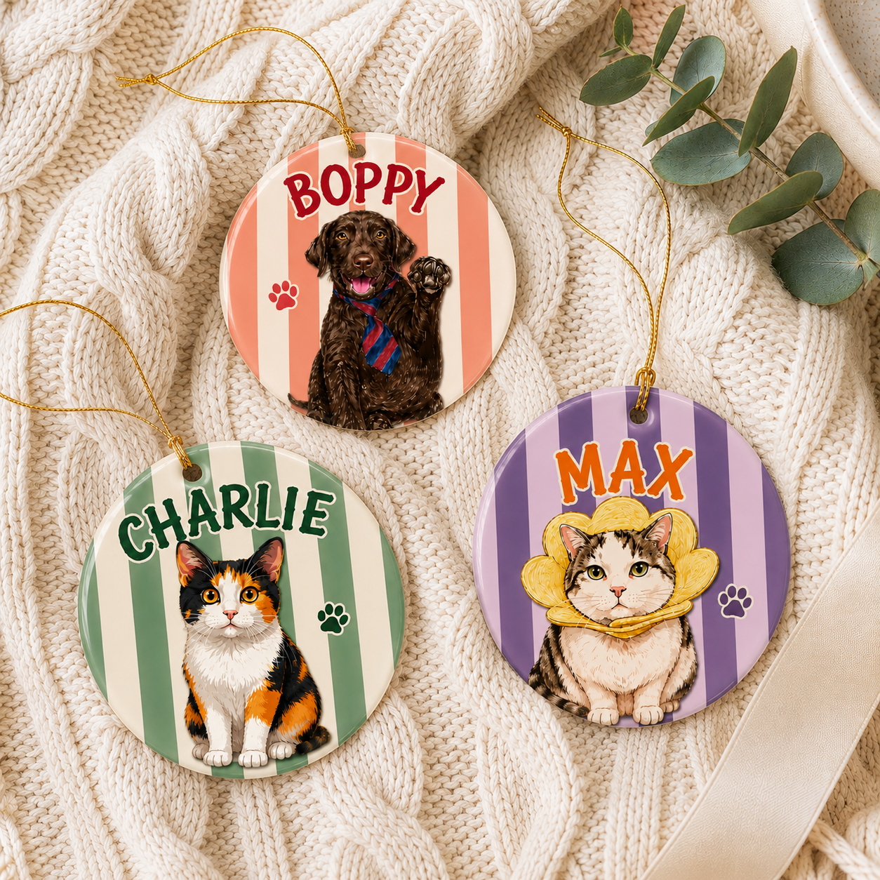 Personalized Pet Memorial Ornament, Pet Two-Sided Keepsake, Dog Cat Ornament, Pet Christmas Decor