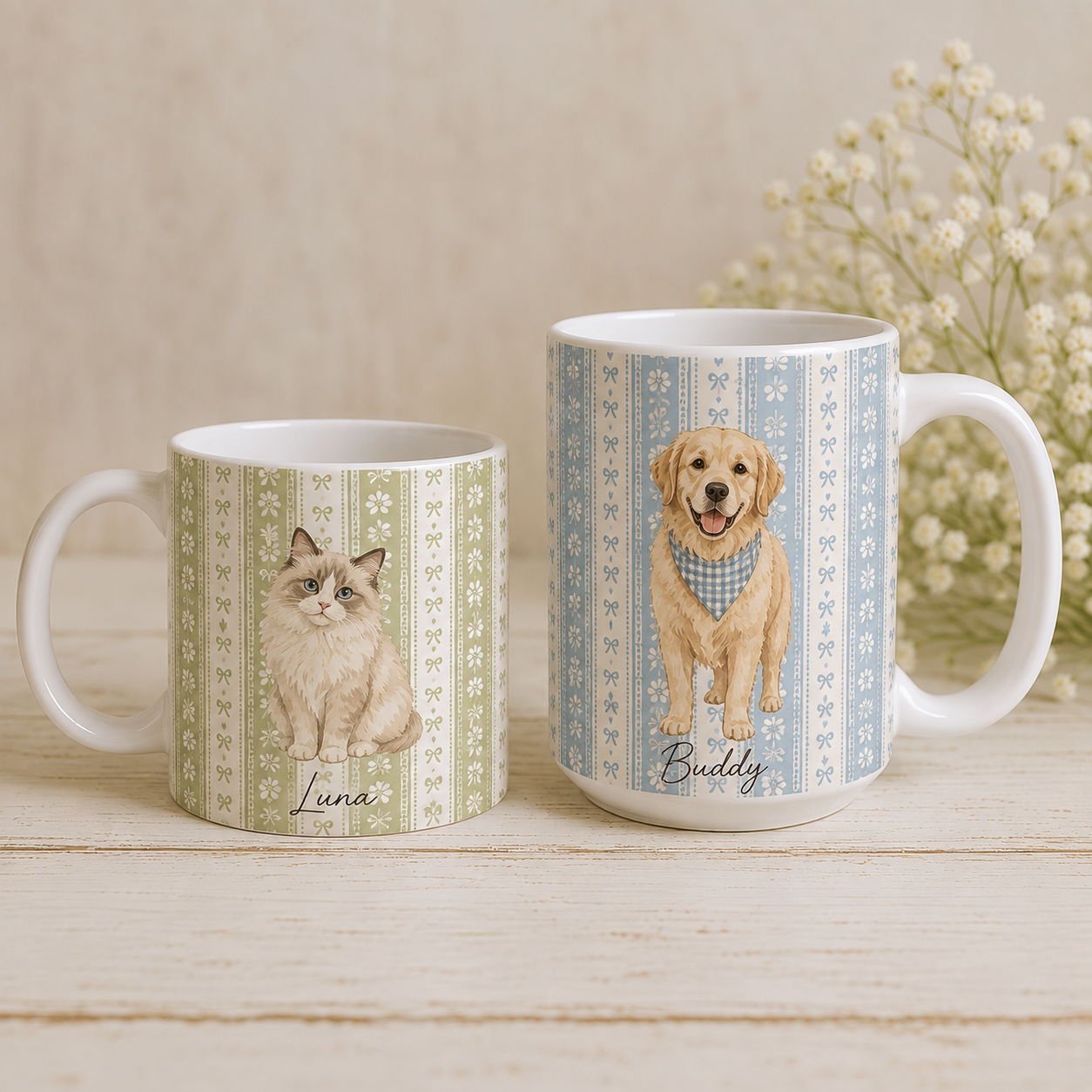 Personalized Pet Portrait Mug, Custom Pet Mug, Dog Mom Gifts, Cat Mom Gift, Pet Memorial Keepsake, Pet Lover Gifts