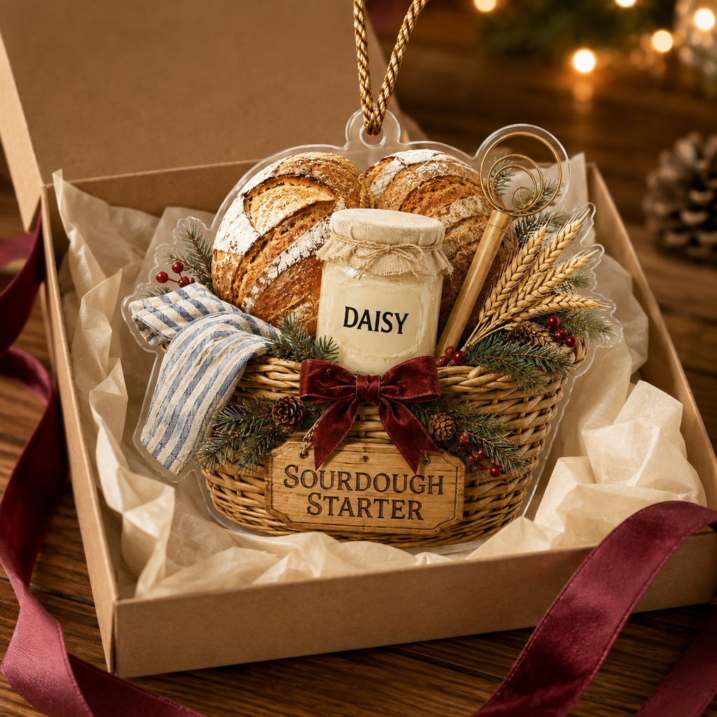 Personalized Sourdough Starter Ornament, Custom Bread Baker Gift, Sourdough Bread Loaf Keepsake,Foodie Christmas Decor, Kitchen Holiday Gift
