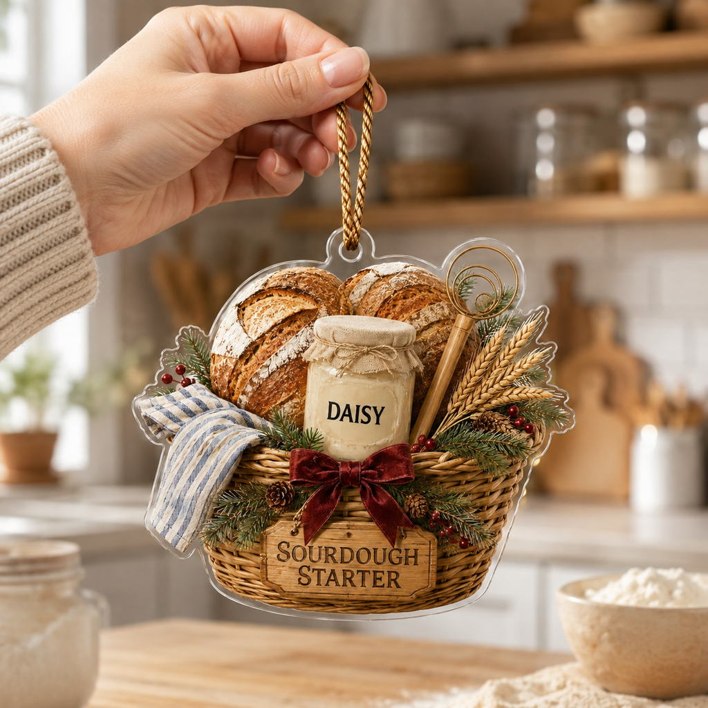 Personalized Sourdough Starter Ornament, Custom Bread Baker Gift, Sourdough Bread Loaf Keepsake,Foodie Christmas Decor, Kitchen Holiday Gift