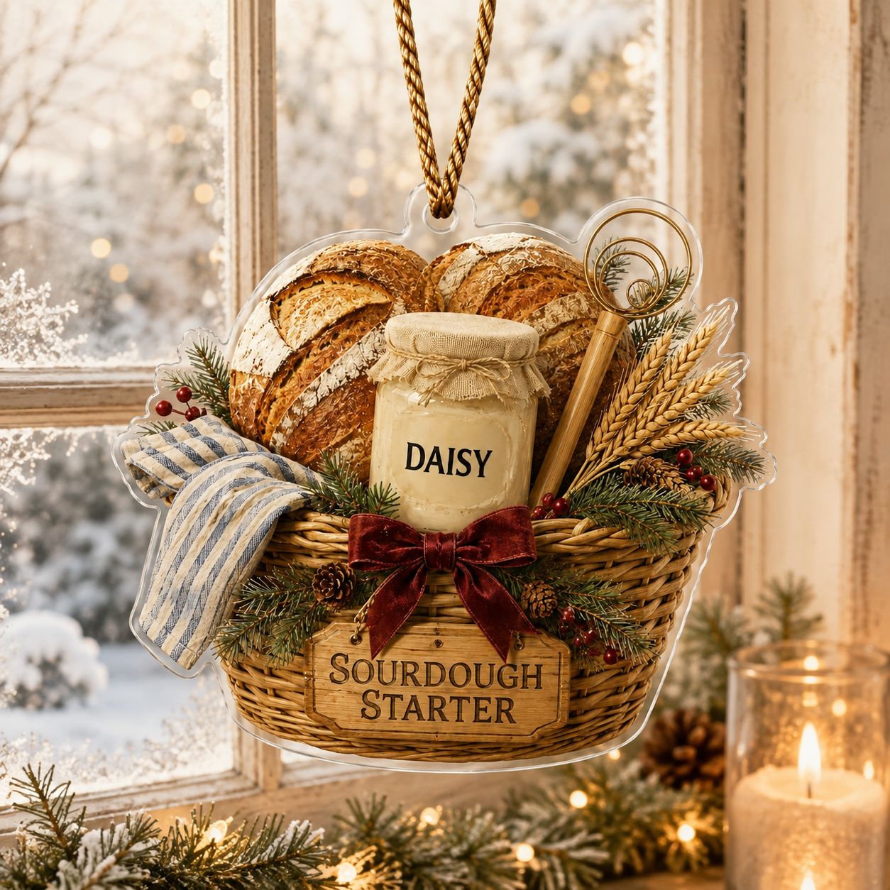 Personalized Sourdough Starter Ornament, Custom Bread Baker Gift, Sourdough Bread Loaf Keepsake,Foodie Christmas Decor, Kitchen Holiday Gift