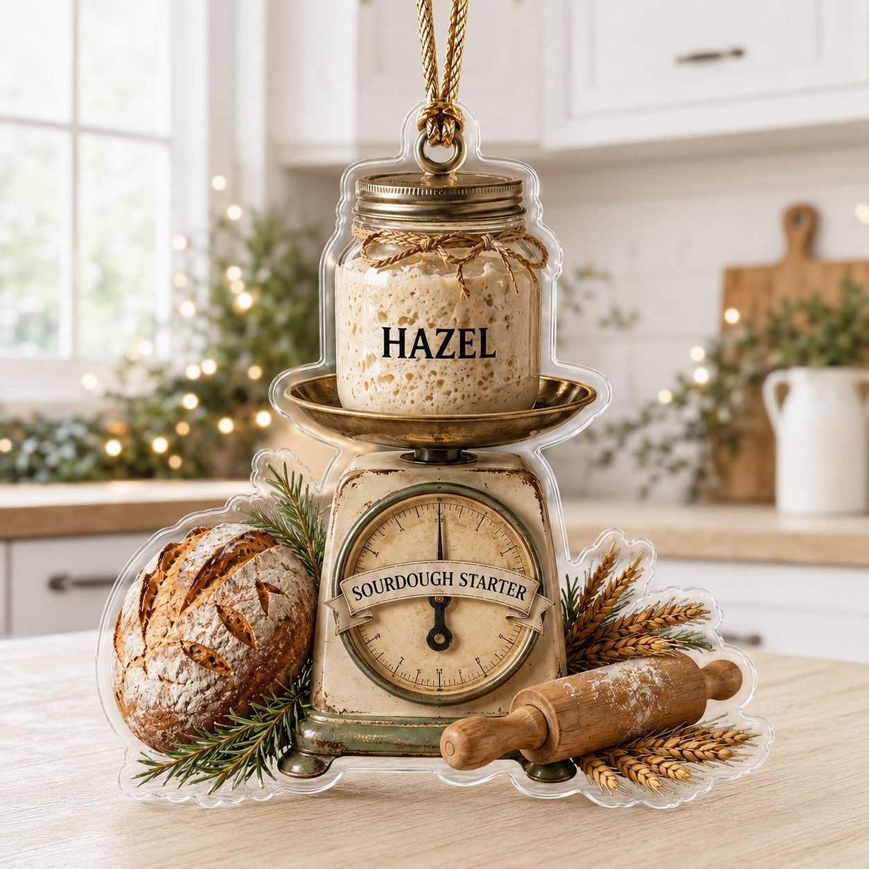 Personalized Sourdough Starter Ornament, Sourdough Bread Loaf Keepsake,Foodie Christmas Decor, Kitchen Holiday Gift